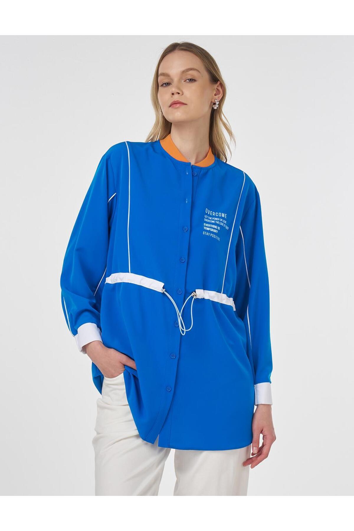 KYR-Adjustable Waist Slogan Tunic Cobalt Blue 4