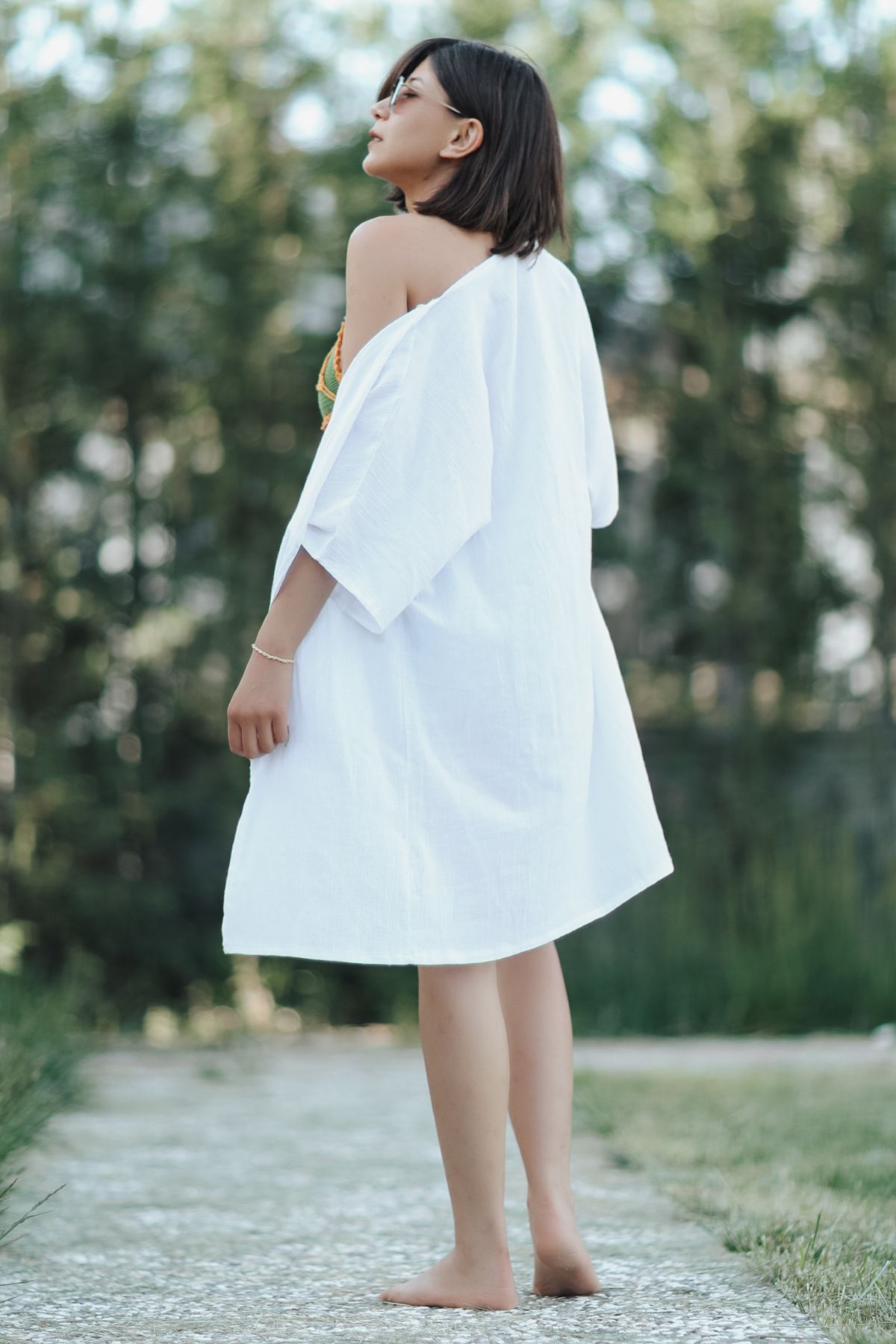 Gülümse Baby Kadın Kısa Kollu Şile Bezi Kimono Beyaz