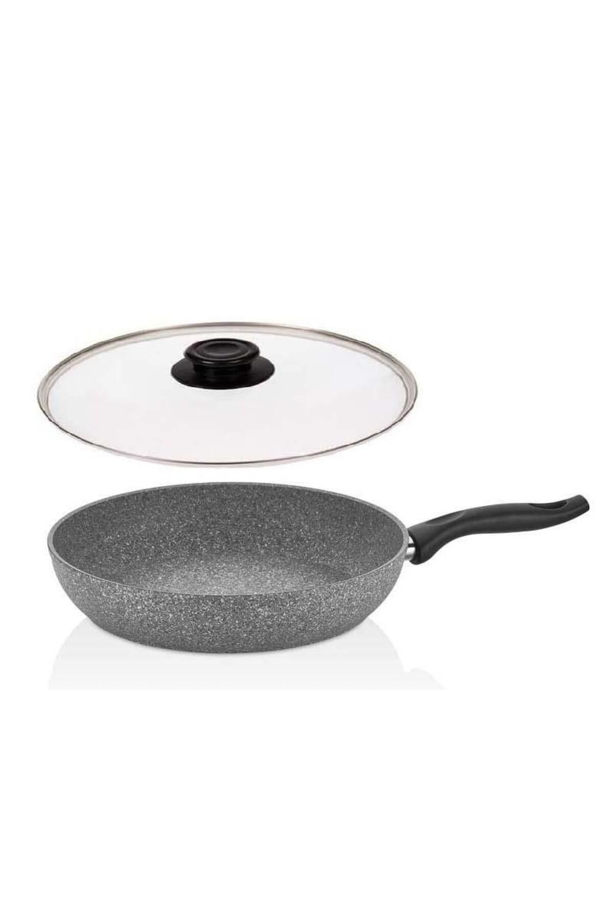 FALEZ Granit Tava 24 CM Cam Kapaklı