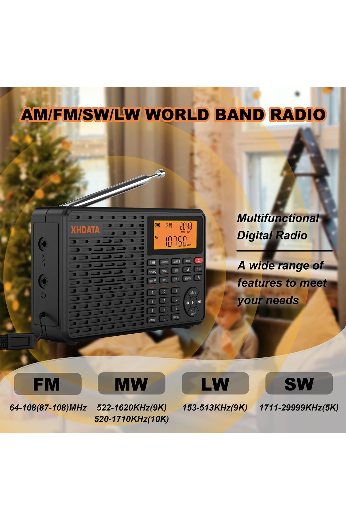 XHDATA D-109 Radyo Fm / Mw / Sw Full Tam Bant Taşınabilir Radyo