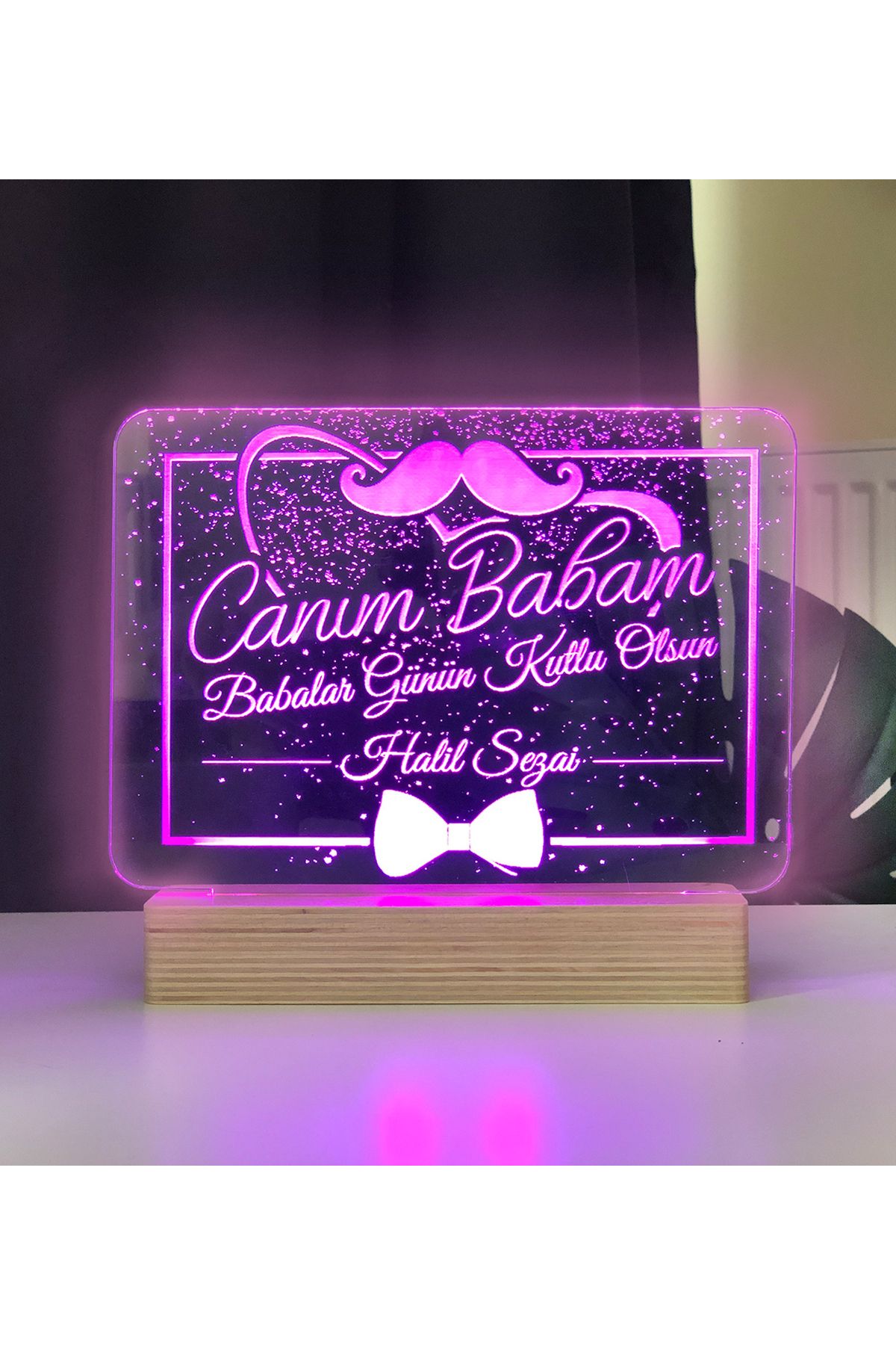 hediye-ci Canım Babam Led Gece Lambası Ahşap Altlıklı