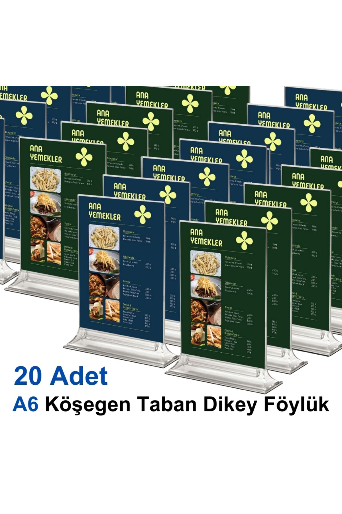 Karlobi A6 Köşeli Taban Dikey Föylük - 20 Adet | Upright Föylük | - | Masaüstü Menü | - | Bilgilendirme |