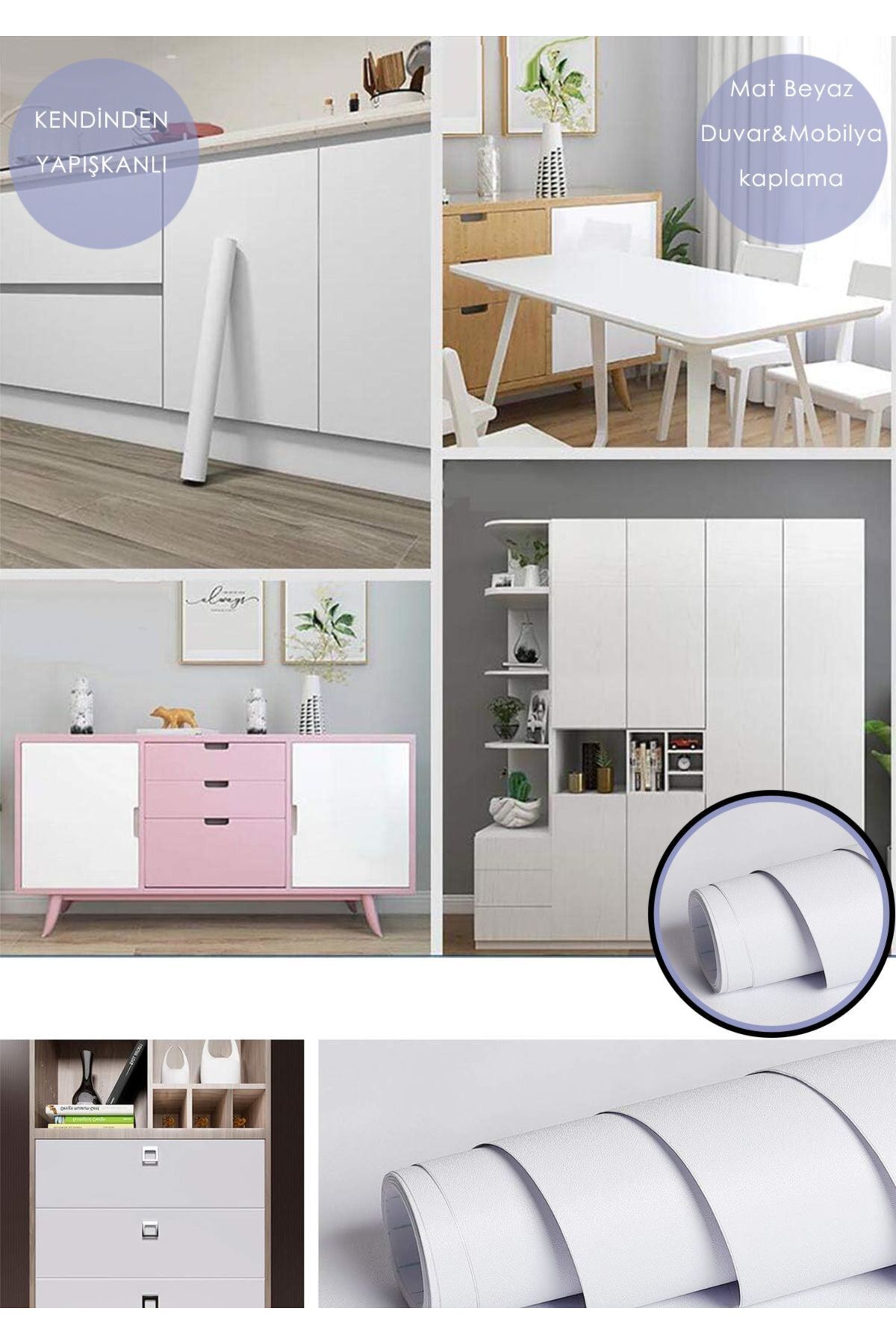 Piksel Grafik Mat Beyaz Yapışkanlı Folyo Mobilya, Dolap , Masa ve Duvar Kaplama Folyosu - 60x100 cm