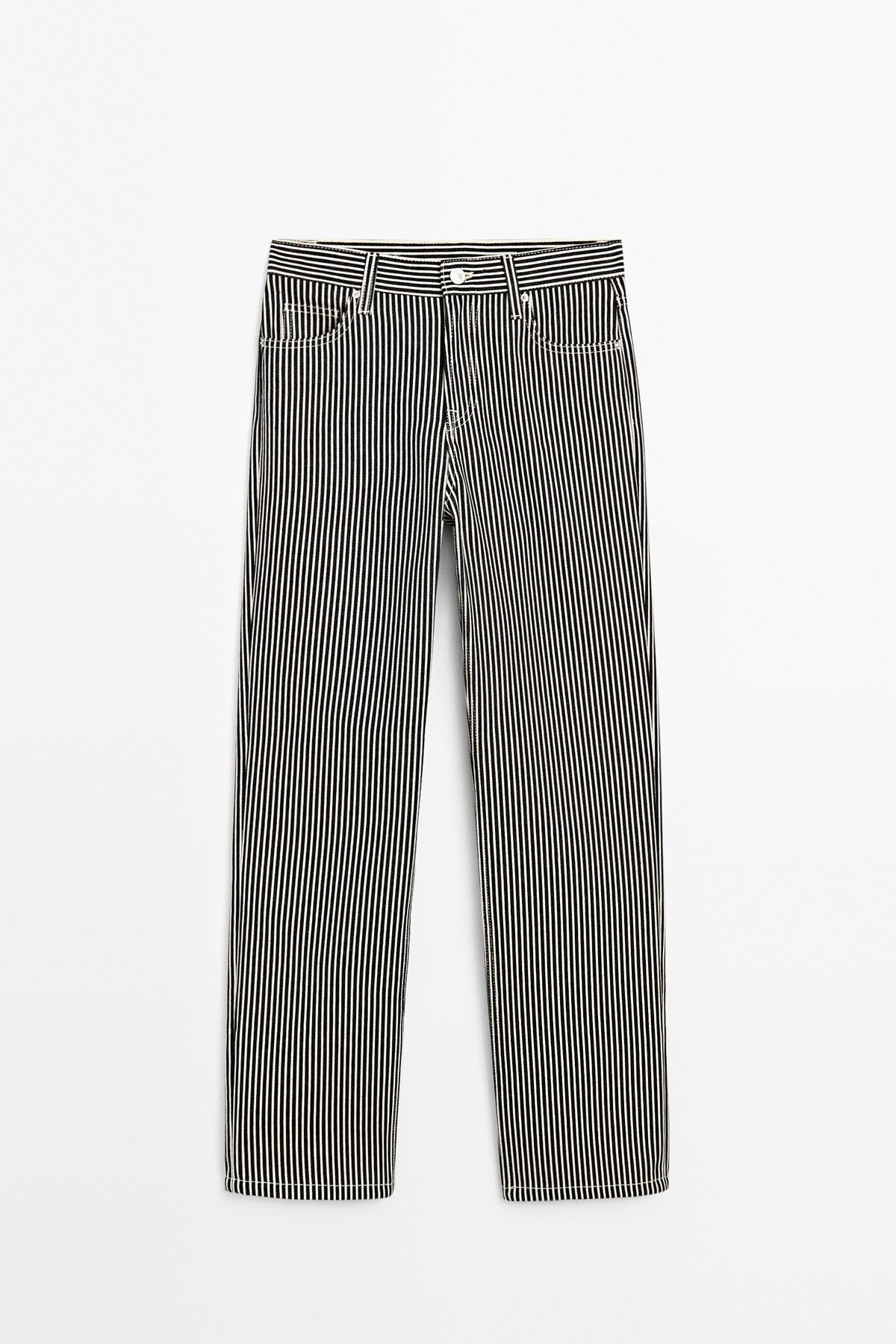 Massimo Dutti Çizgili denim görünümlü straight fit pantolon