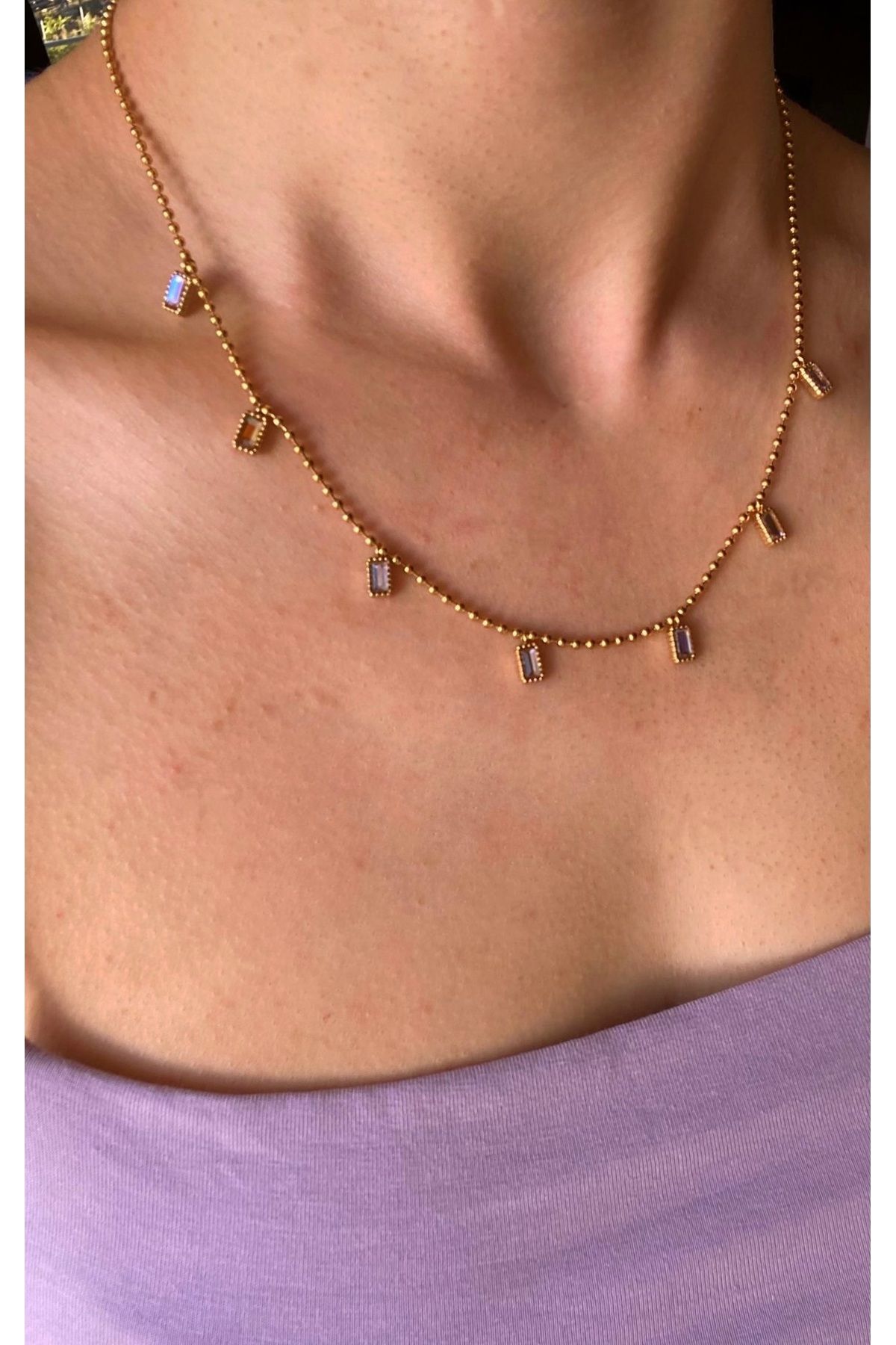 B&E SHİNE JEWERLY Kararmaz Çelik 7 Taşlı Kolye