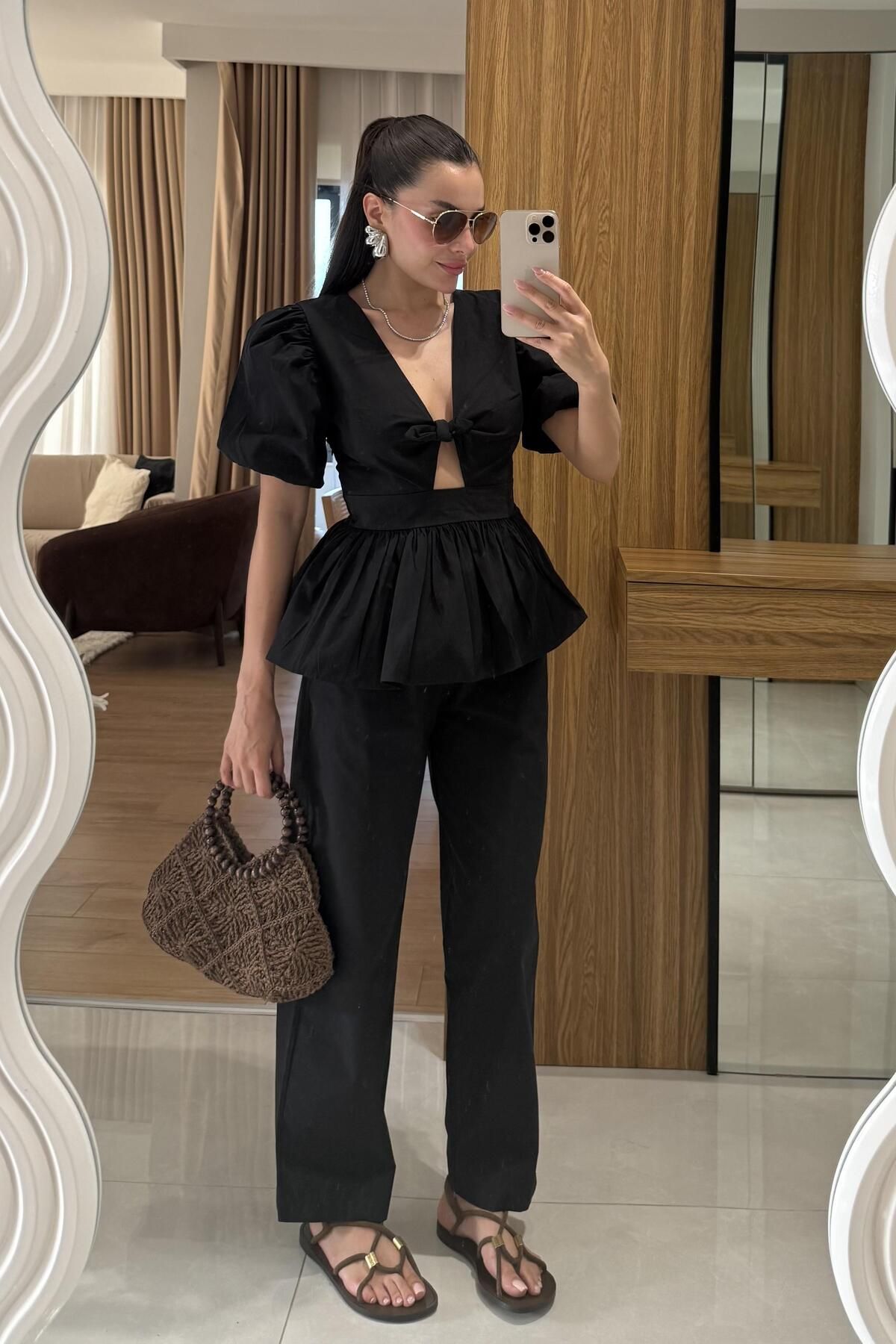 Gizem Ecemiş Luwre Siyah Poplin Takım