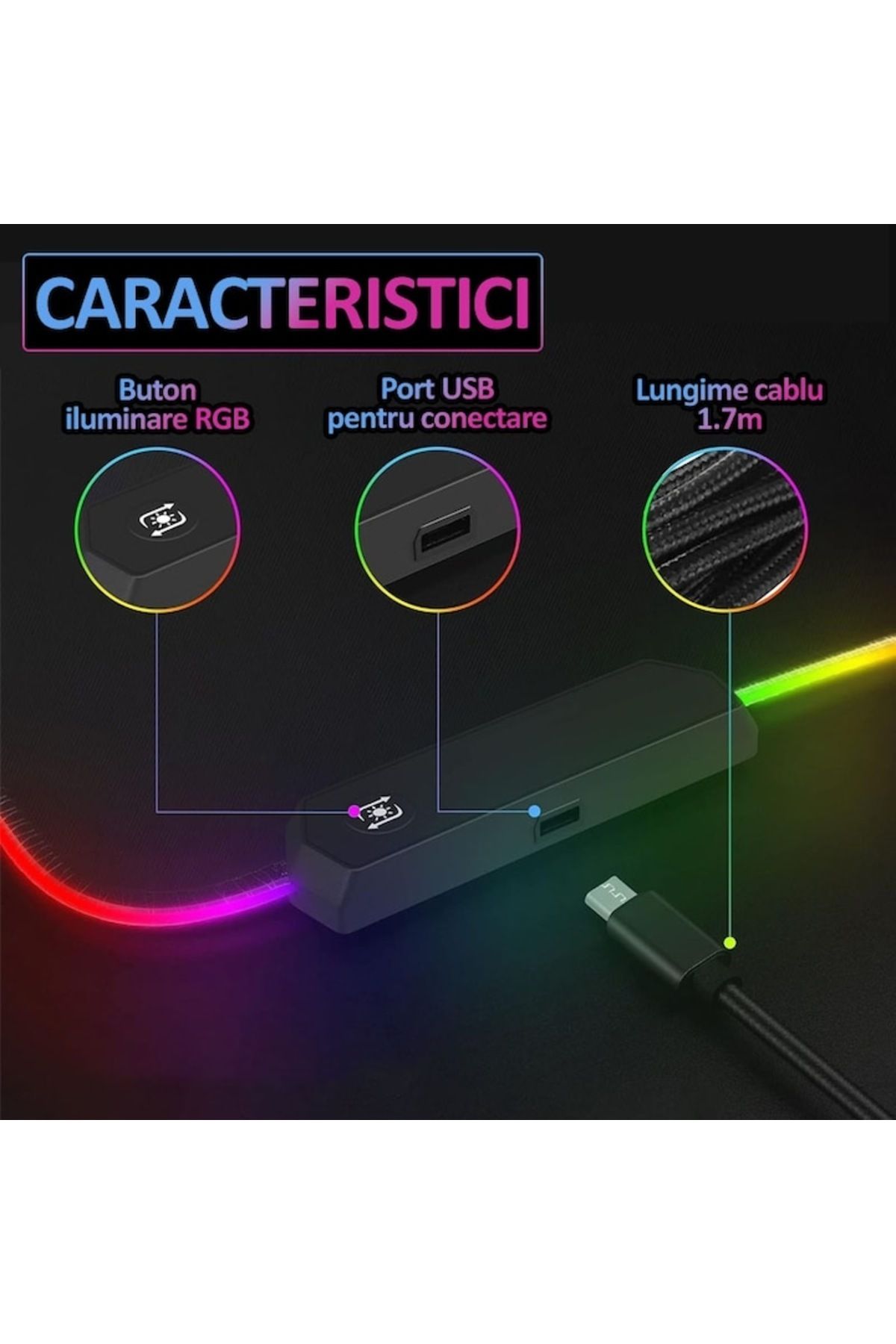 NEXTLY-Large Mousepad For Keyboard And Mouse, RGB Illuminated Edges, 30x80cm, Black 4