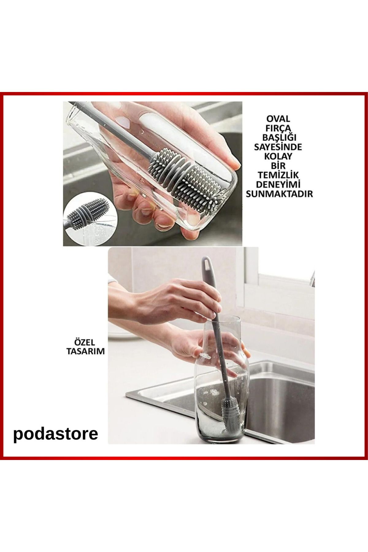 podastore Biberon, Kavanoz ve Sürahi Temizleme Fırçası – Derin Temizlik İçin Uzun Saplı