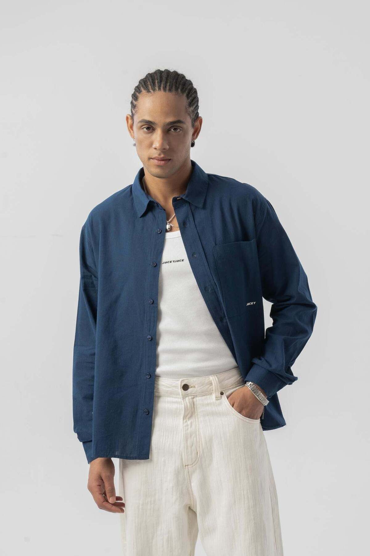 jaceyjace Basic Oversize Gömlek - Lacivert