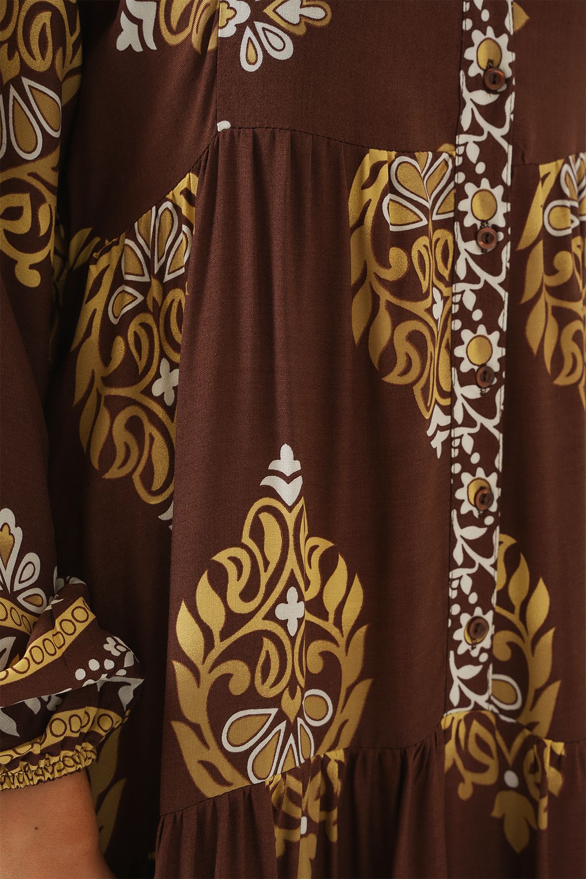 Bigdart-2423 Rochie Hijab Autentică cu Motiv - Alb - Maro 6