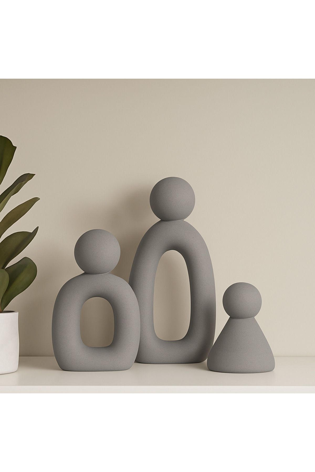 Lunora Design Modern Gri Aile Biblo Seti - 3’lü Dekoratif Figür