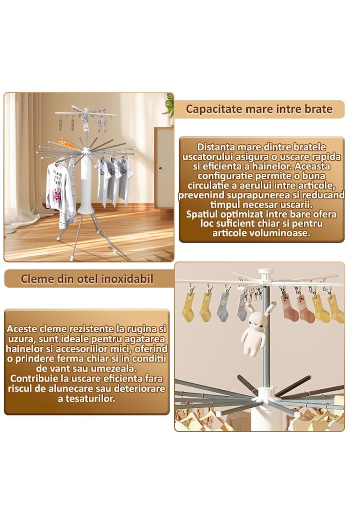 NEXTLY-Uscator De Rufe Tip Umbrela , Compartimentat Pe 2 Niveluri, Design Compact, Ergonomic 7