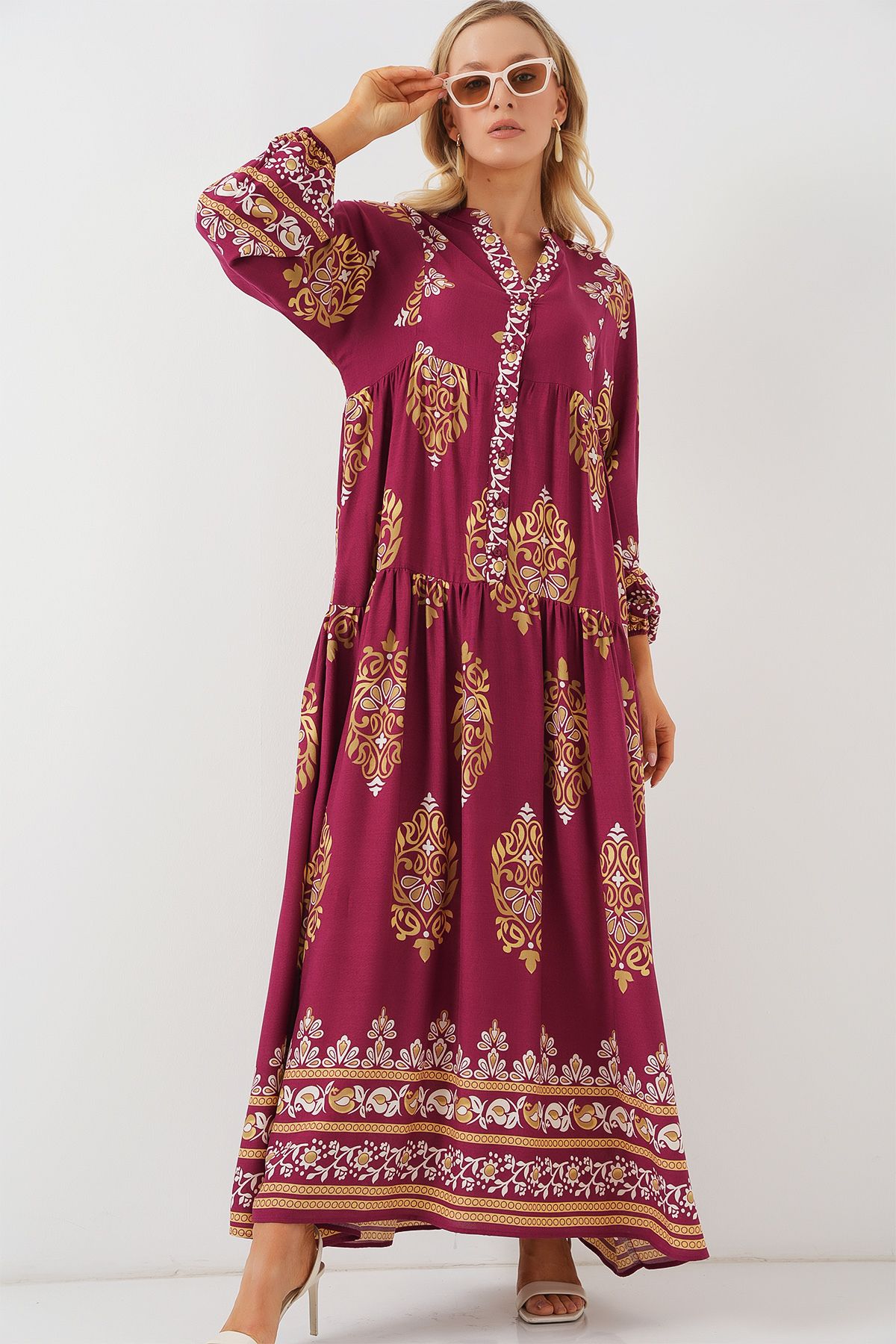 Bigdart-2423 Authentic Patterned Hijab Dress - Z.Burgundy 3