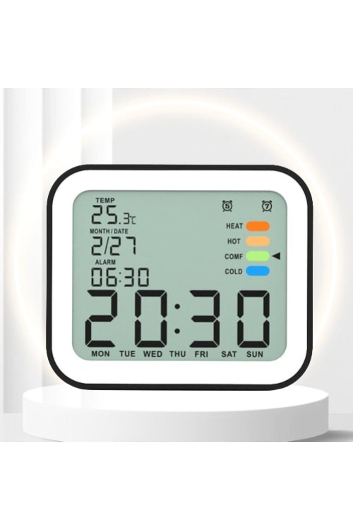 MACVI-Macvi® Digital Clock, LCD with Alarm, Snooze, Time, Date, Ambient Temperature and Illumination Display 2