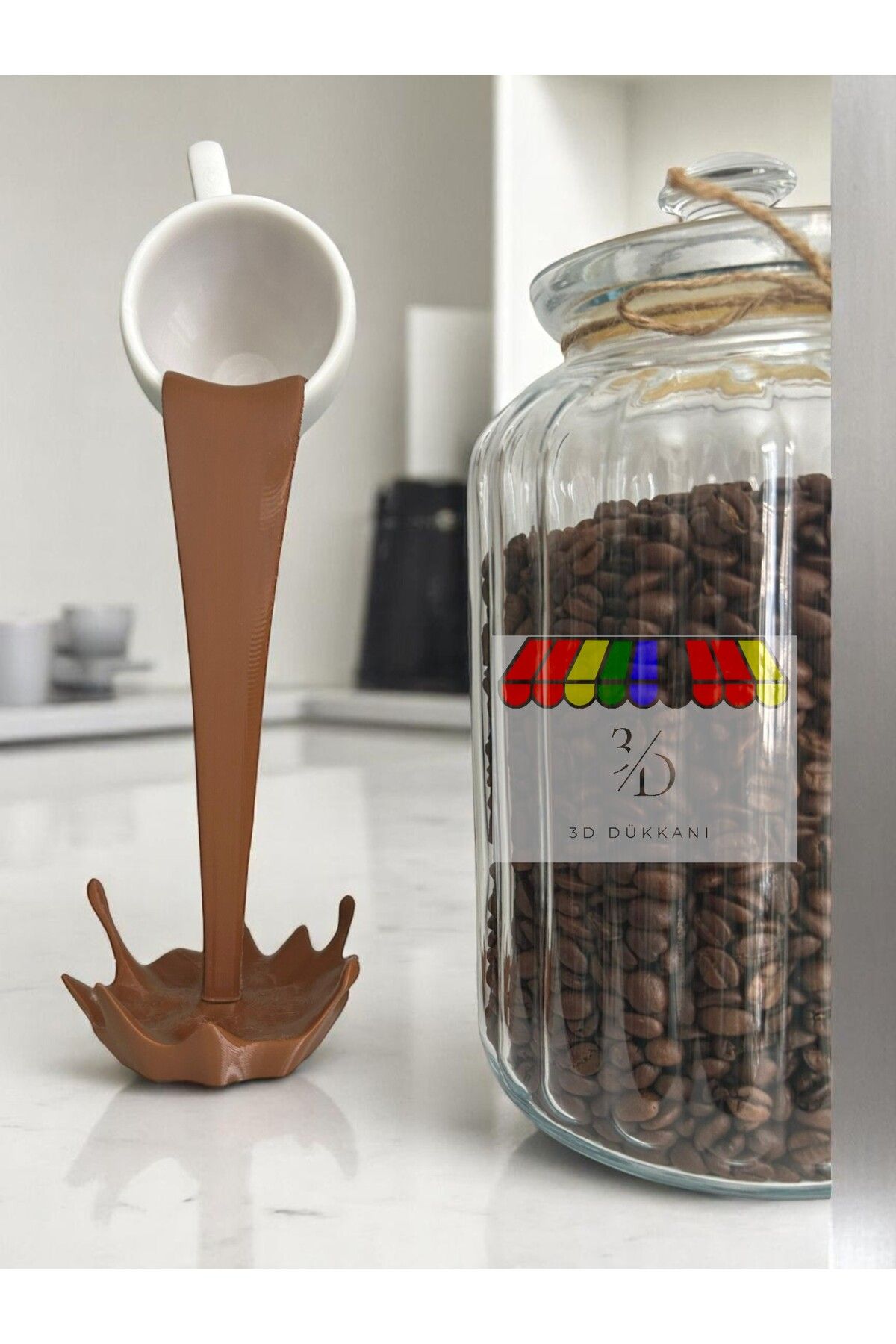 3D Garage Dökülen Kahve Figürü - Dekoratif - Kahve Köşesi - Coffee Corner - 25cm Büyük Boy