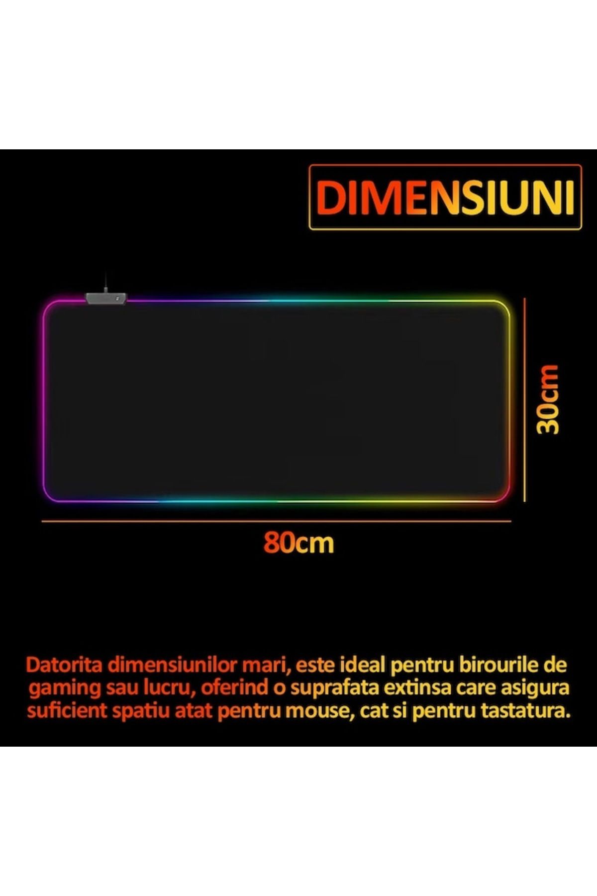 NEXTLY-Large Mousepad For Keyboard And Mouse, RGB Illuminated Edges, 30x80cm, Black 3