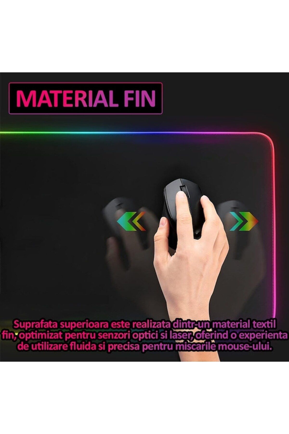NEXTLY-Large Mousepad For Keyboard And Mouse, RGB Illuminated Edges, 30x80cm, Black 6