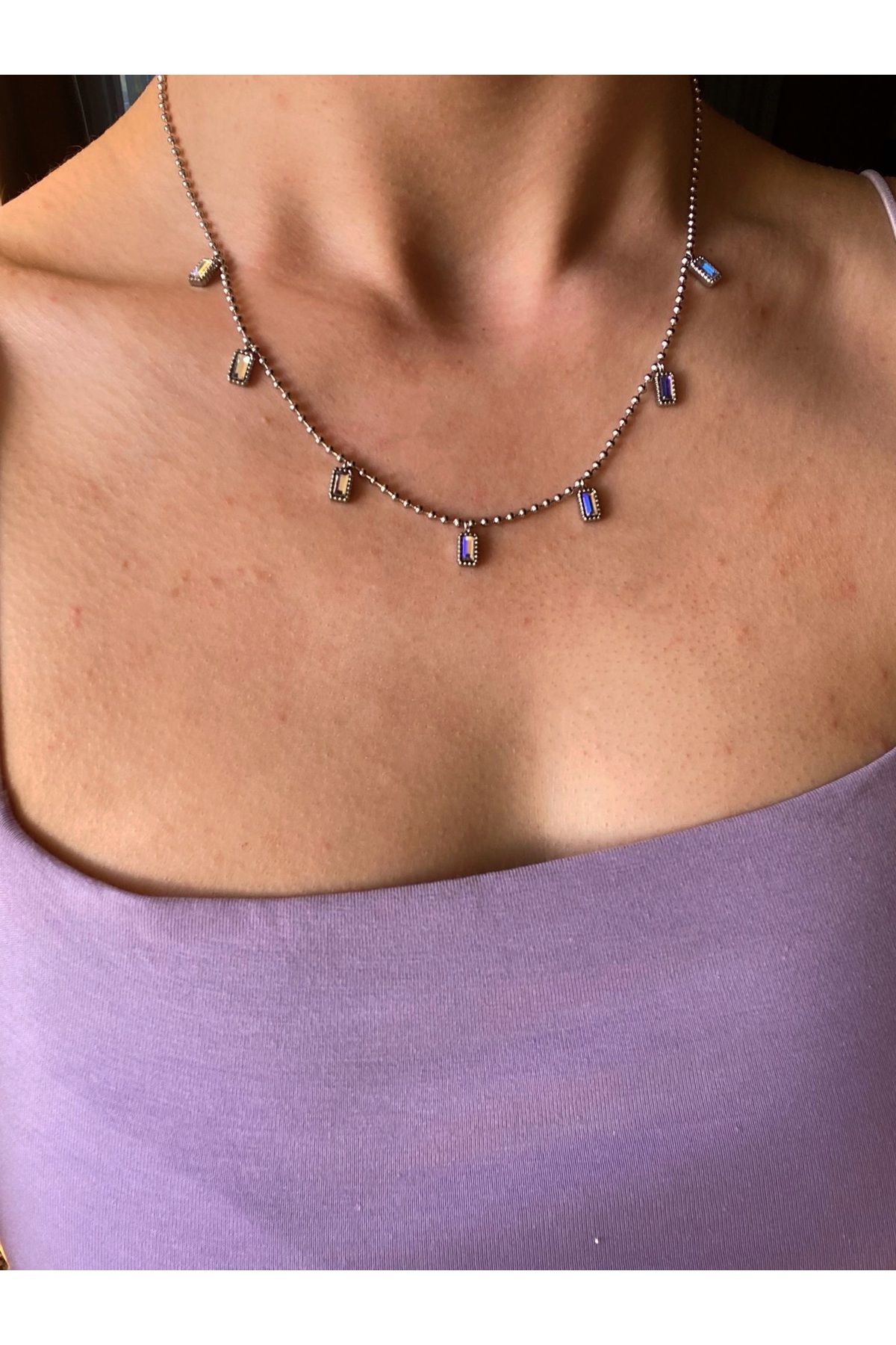 B&E SHİNE JEWERLY Kararmaz Çelik 7 Taşlı Kolye