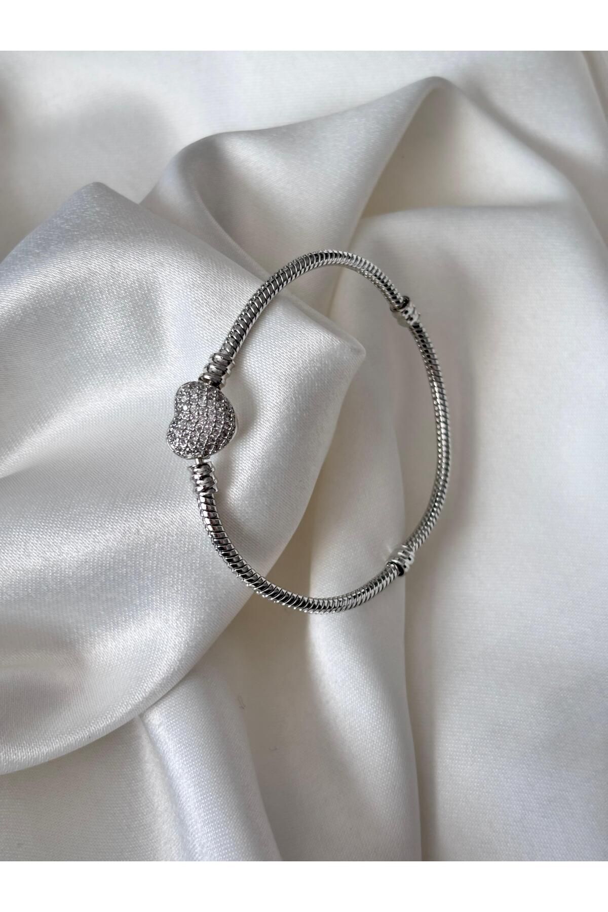 MODA Paslanmaz Çelik Kalp Detaylı Bileklik - Silver