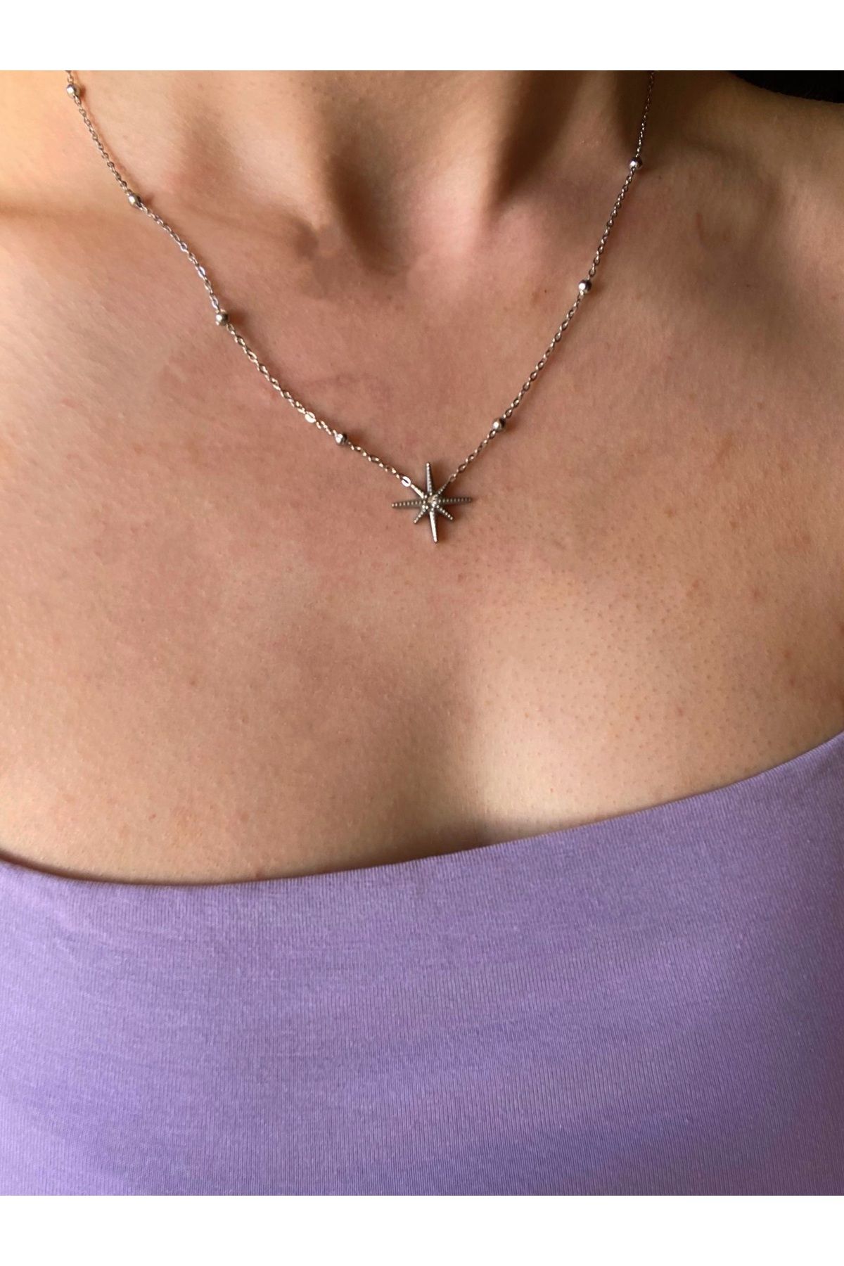 B&E SHİNE JEWERLY “Kararmaz Çelik Yıldız Detay Kolye”