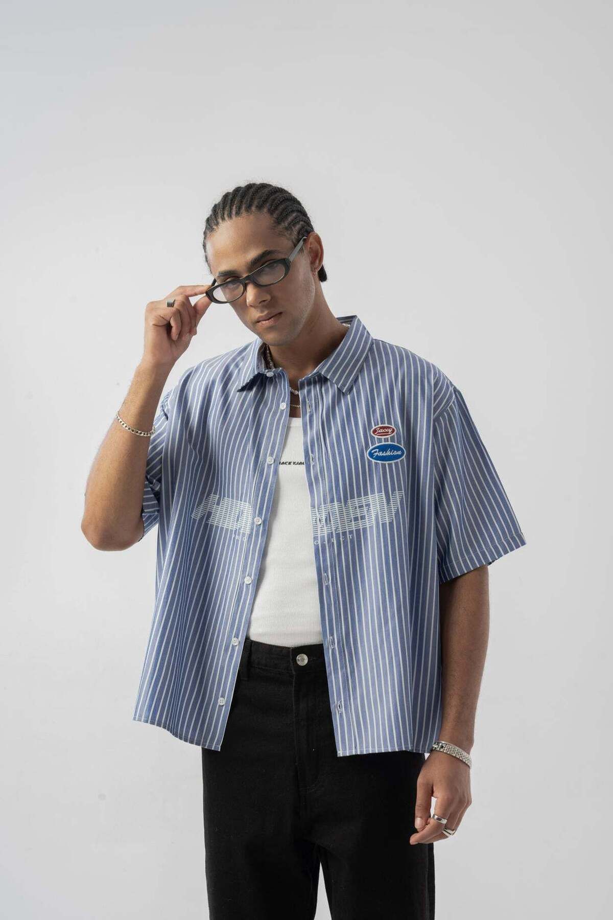 jaceyjace Patch Detaylı Oversize Gömlek - İndigo