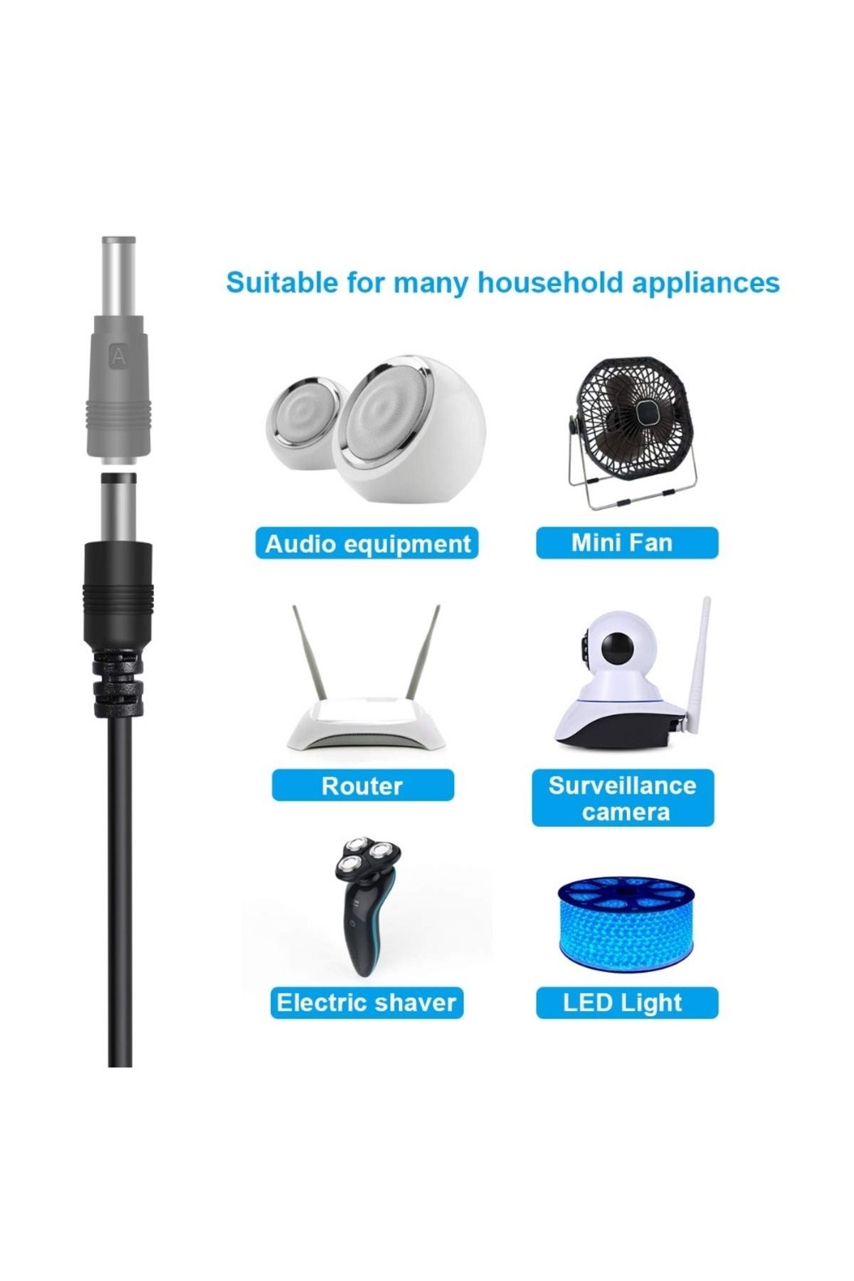 Choice-Universal Power Cable USB to DC 5.5 * 2.1mm Jack 5V Charging Cord with 8 Selectable Connector Ti... 6
