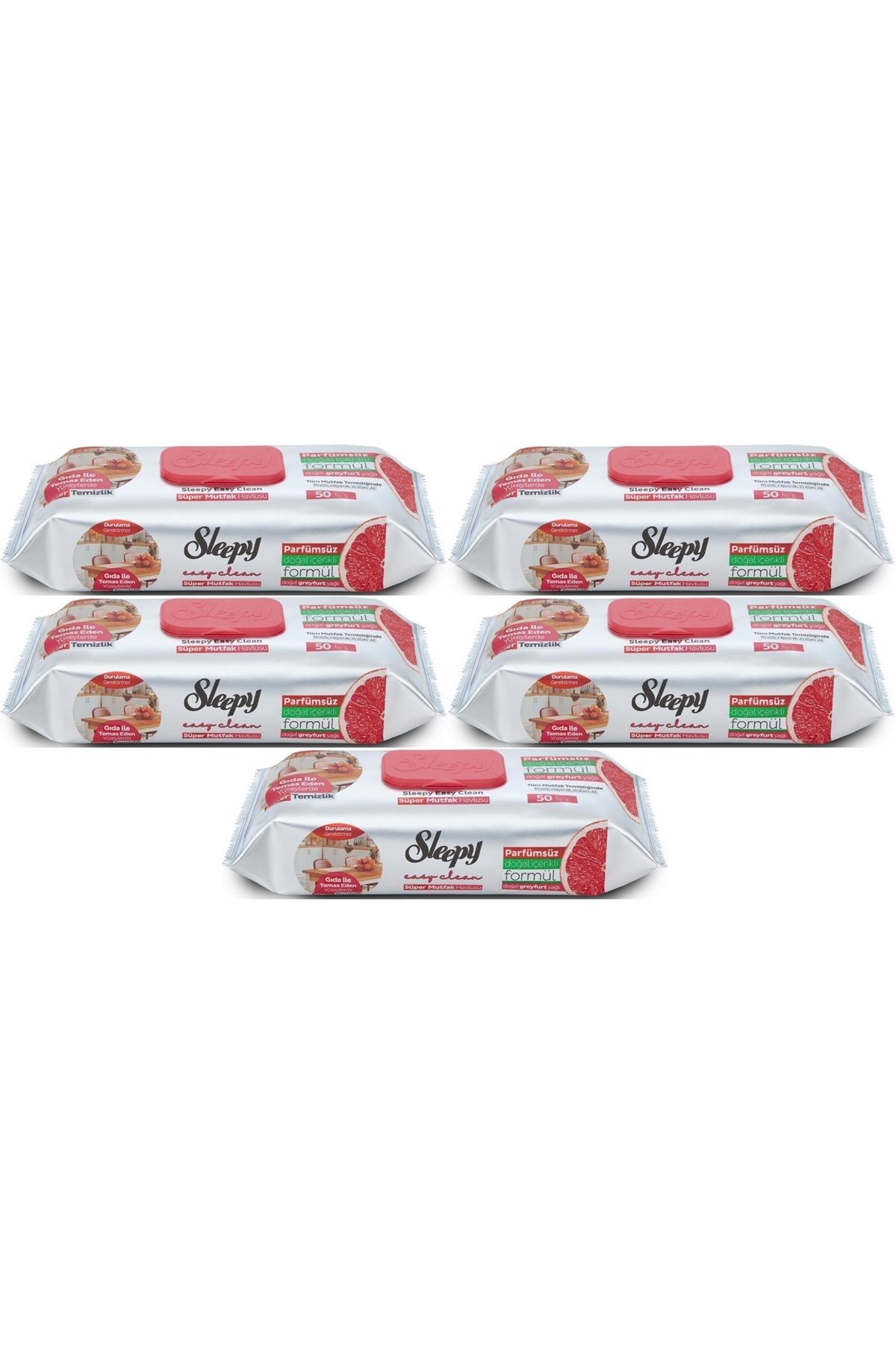 Sleepy Easy Clean Yüzey Temizlik Mutfak Havlusu-Mendili 50 Yaprak Greyfurt Yağlı (5Li Set) 250 Yprk