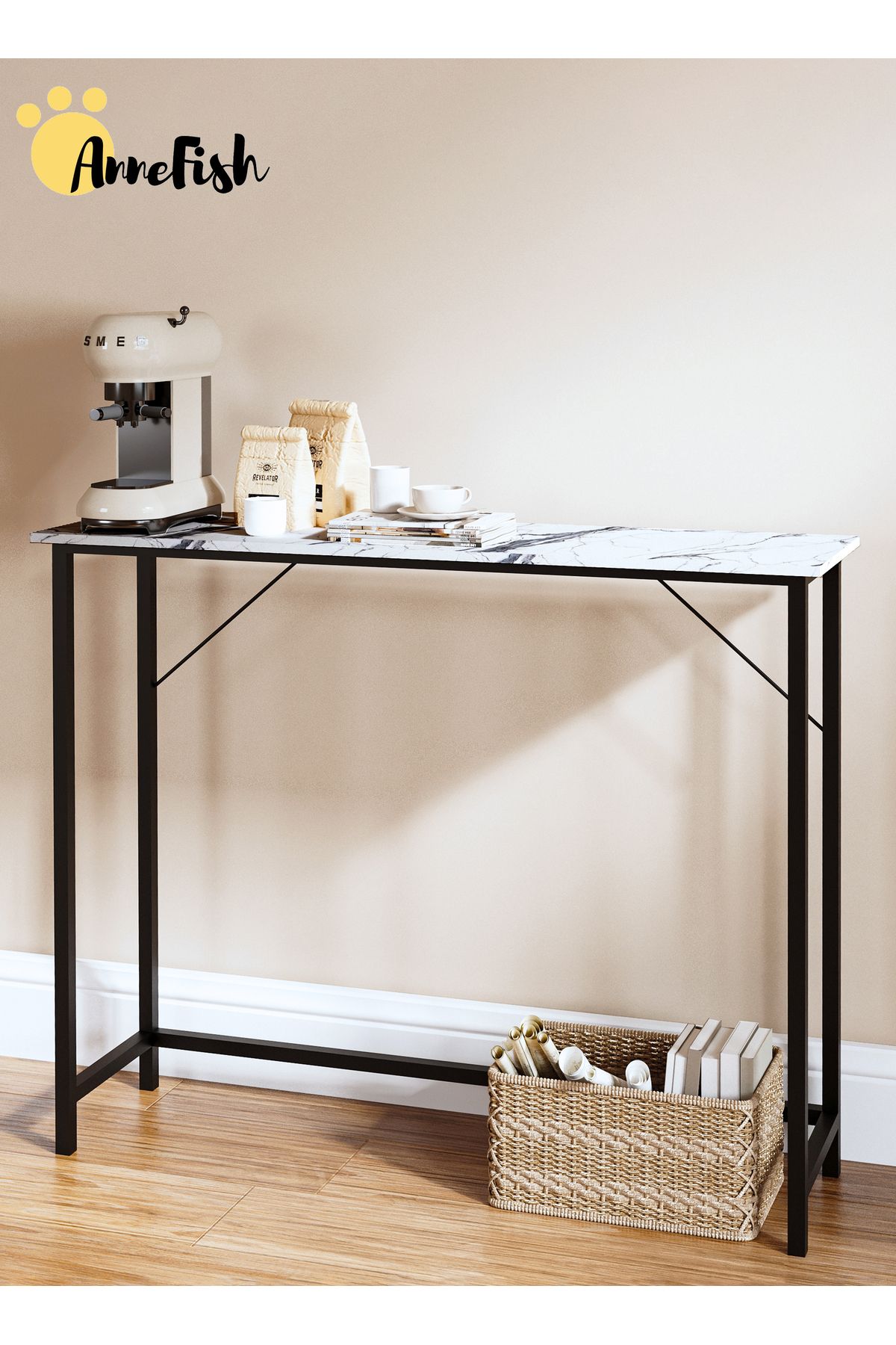 AnneFish-Console Table Faux Marble Entryway Sofa Table Marble Entrance Table Kitchen Bar Display Table 4