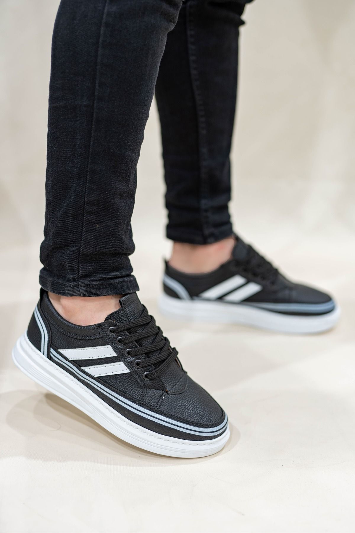 Weynes Erkek Siyah Çizgili Bağcıklı Günlük Casual Ayakkabı Sneaker WSB4048