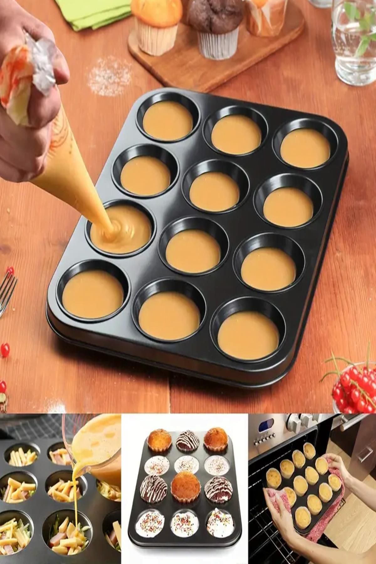 MasterCar Paslanmaz Yapışmaz Çelik 12'li Muffin Kek Kalıbı 26x 38 Cm Cupcake Kalıbı 1. Sınıf Malzeme Kek Kalıp