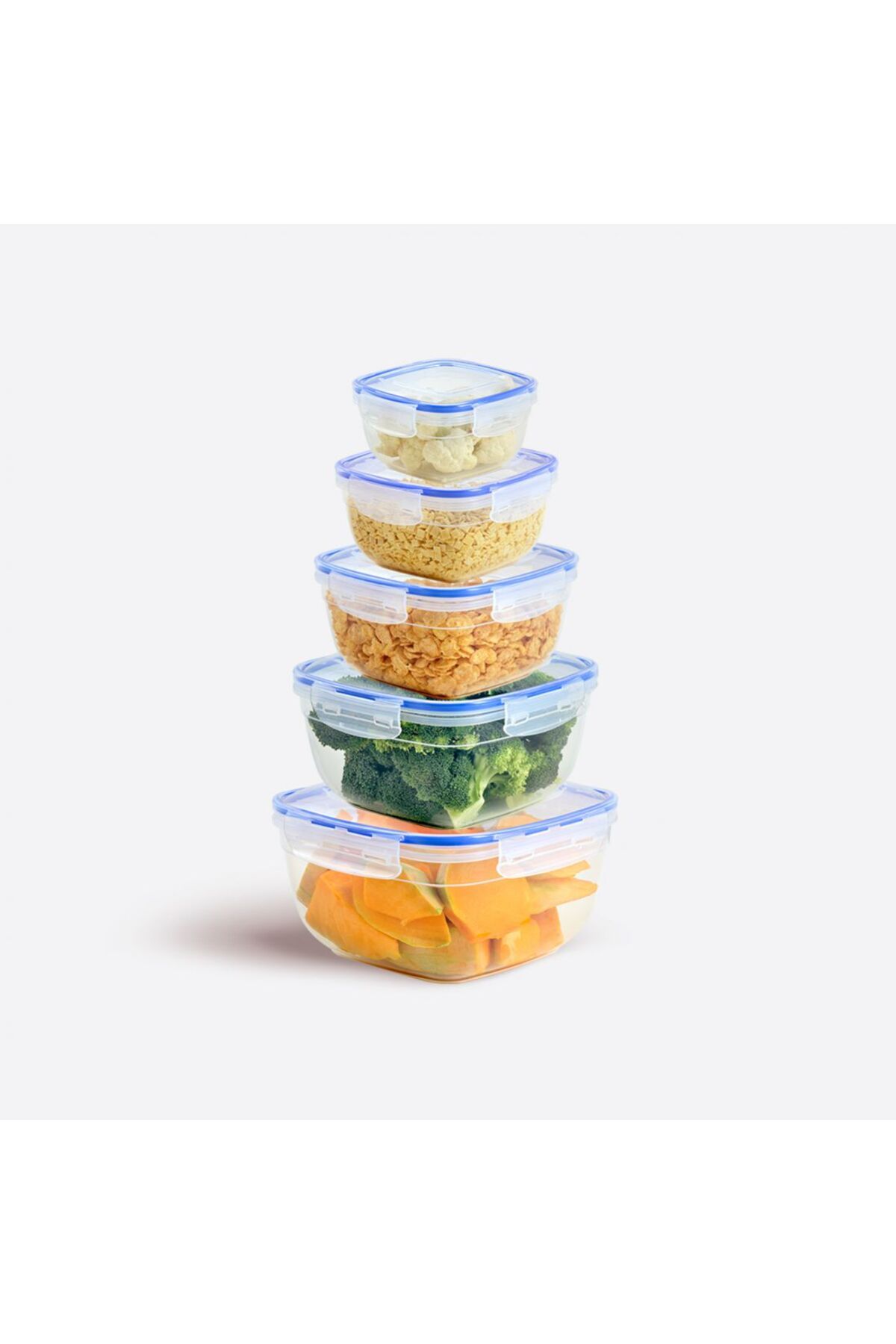 ELDİPA 5'li Contalı Kare Saklama Kabı Seti (0.5 - 0.9 - 1.5 - 2.4 - 3.75 Litre) BPA’sız Premium Plastik