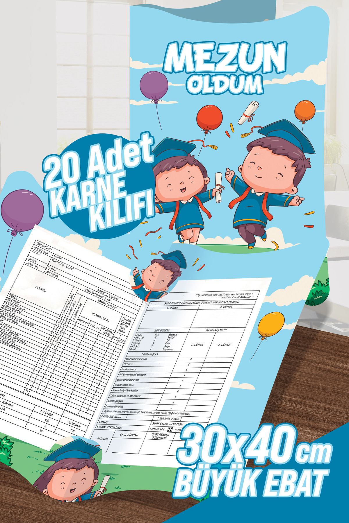 colortouch Mezun Çocuklar2 A4 Karne Kabı Kılıfı 20 Adet Büyük Ebat 30x40 Cm Ilkokul Karne Kılıfı Karne Süsleme