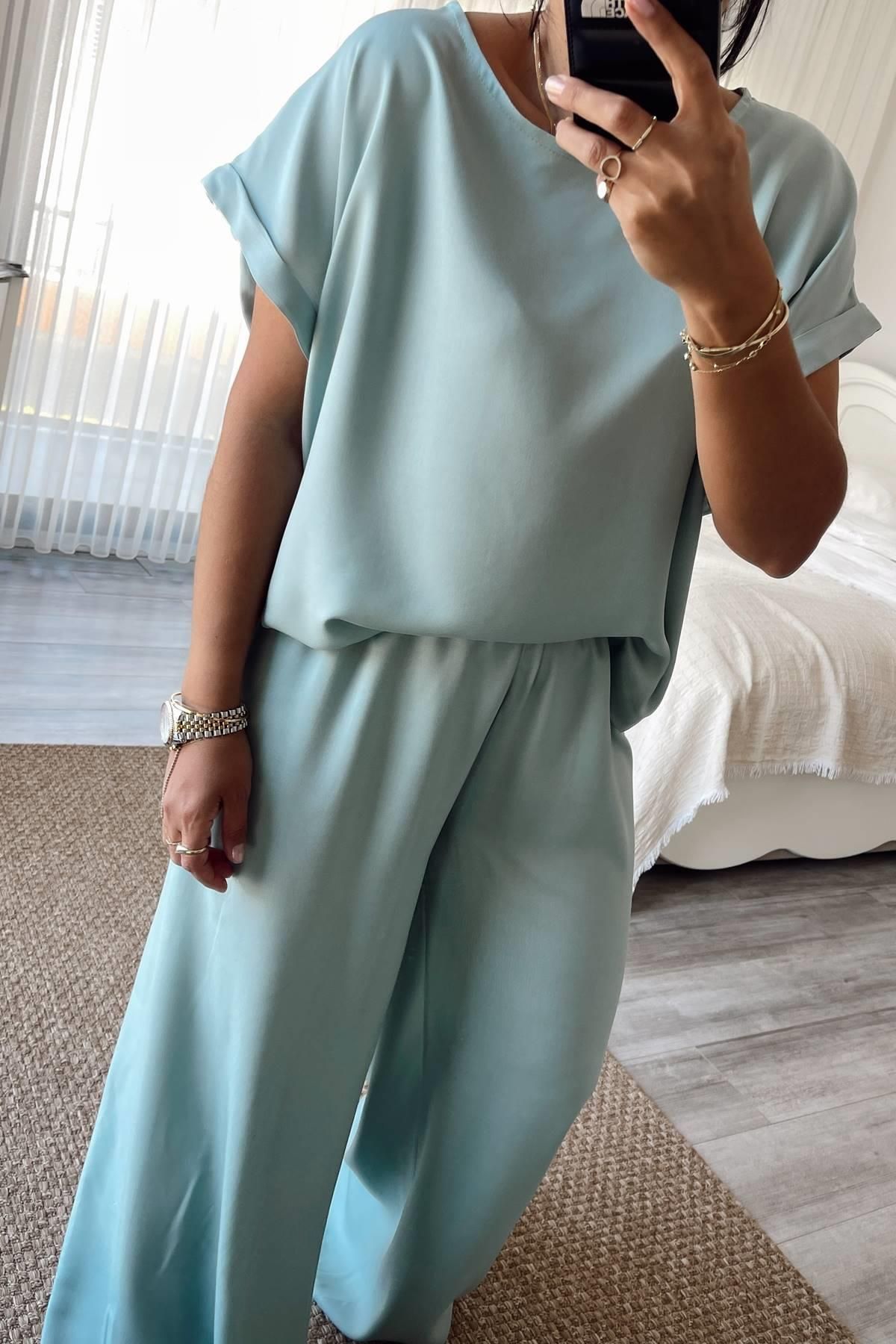 MJAMASS Mint Rengi Pamuk Pijama Takımı