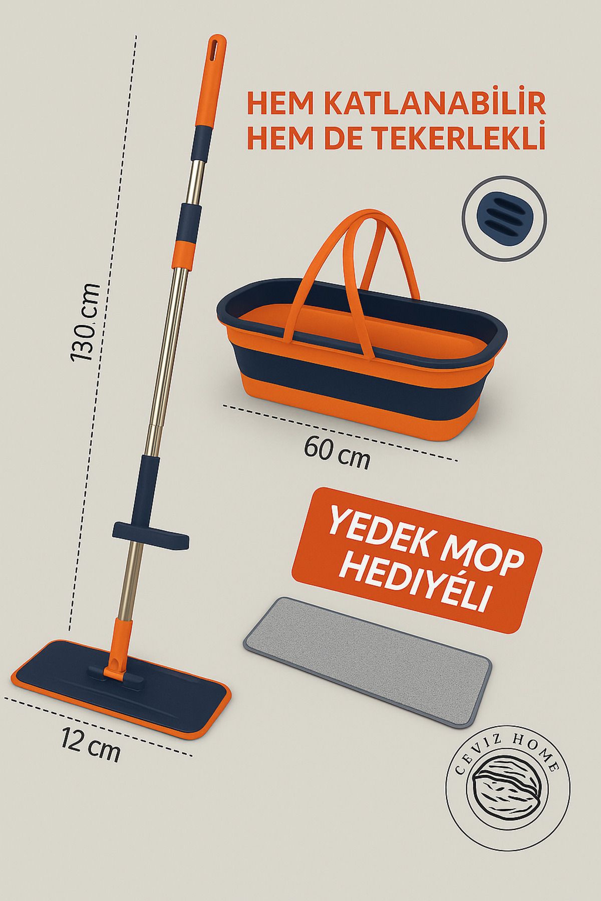 ceviz home züccaciye tekstil ltd şirketi Katlanabilir Tekerlekli Mop Seti – Kendinden Sıkmalı, Mikrofiber Bezli, Yedek Mop Hediyeli