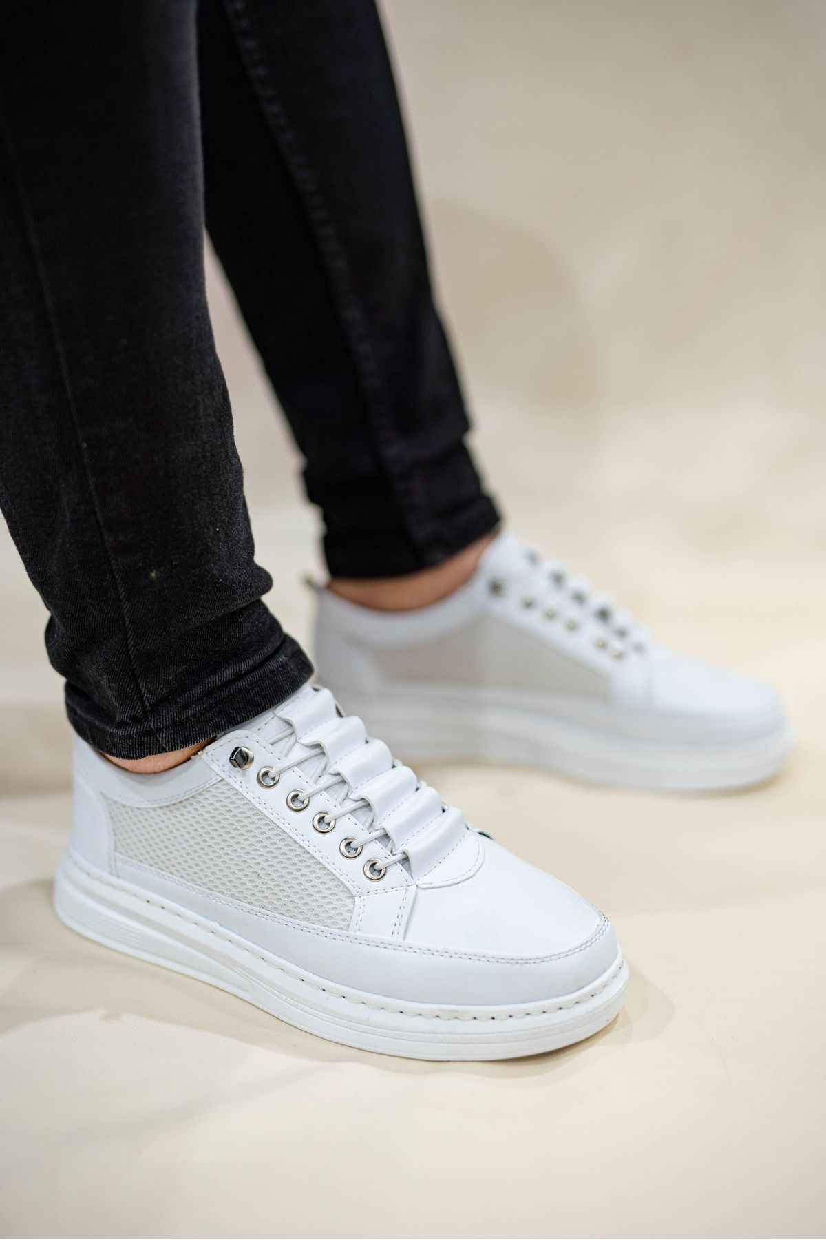 mihra home Erkek Sade Beyaz Fileli Lastikli Günlük Casual Ayakkabı Sneaker MİHRA4060