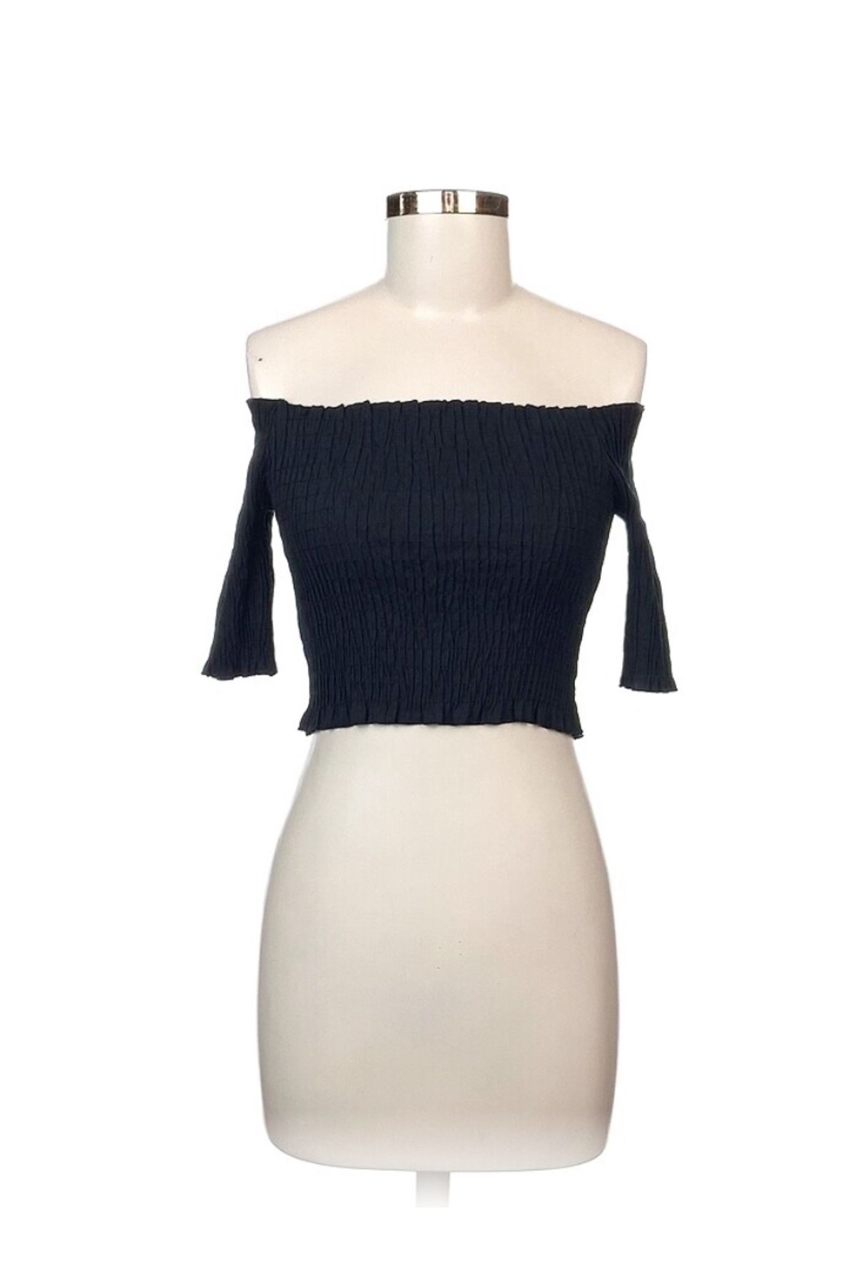 İNCİ MABEL BUTİK Lastikli Kayık Yaka Crop Bluz
