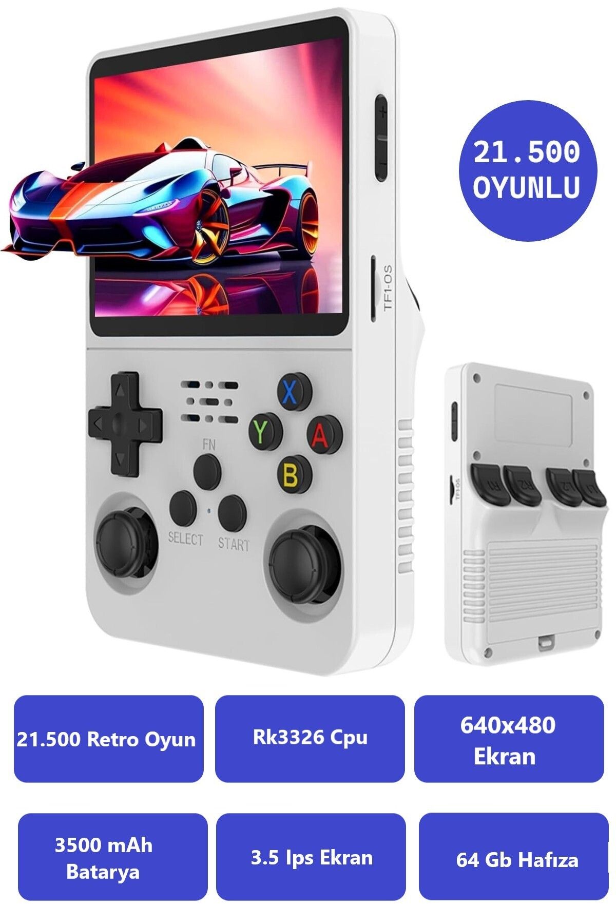 ROXİVA R36S İps Ekran/21.500 Oyun/3.500mAh/64Gb Hafıza/3.5 inç Ekran/Retro Atari Gampad Oyun Konsolu