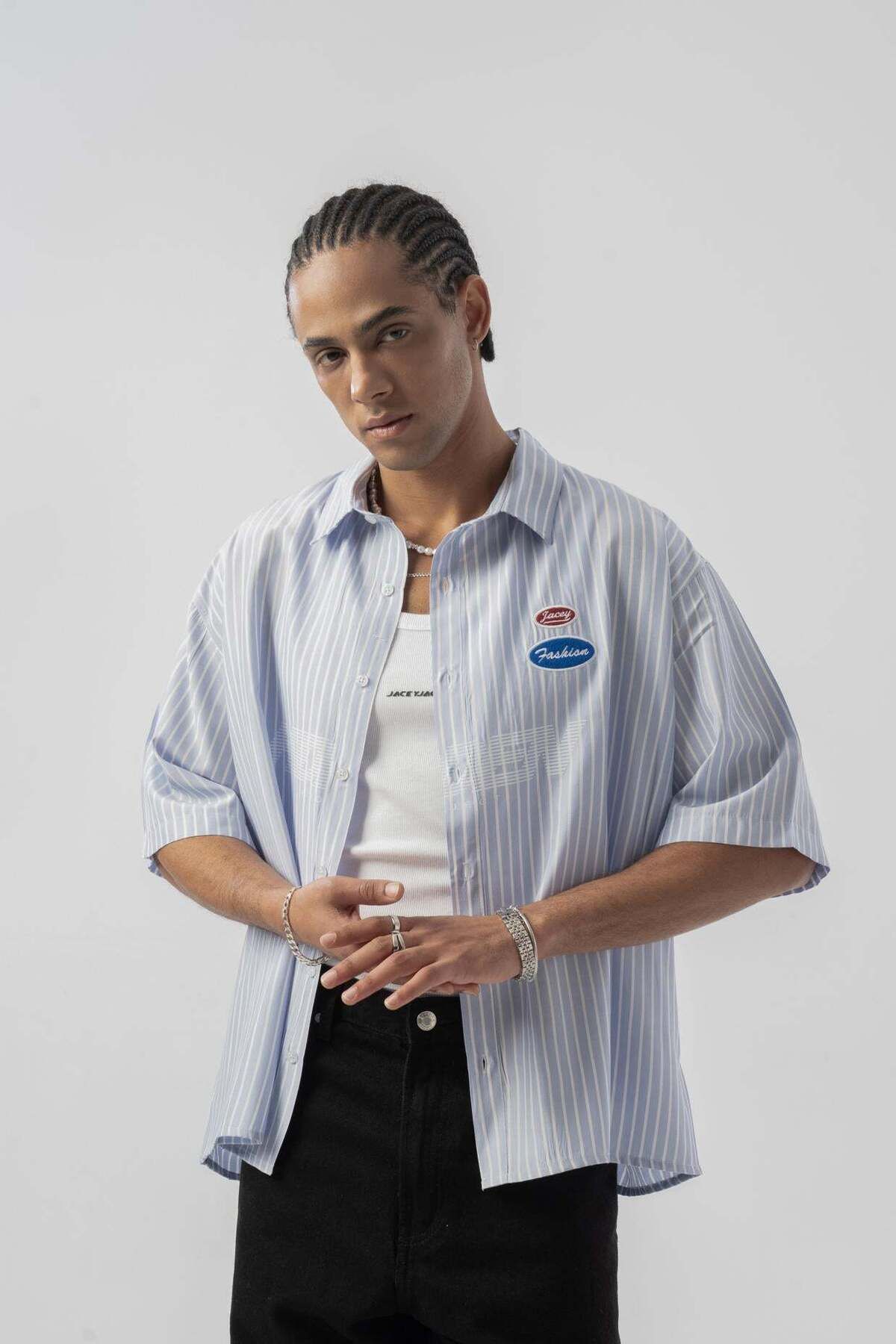 jaceyjace Patch Detaylı Oversize Gömlek - Bebe Mavisi