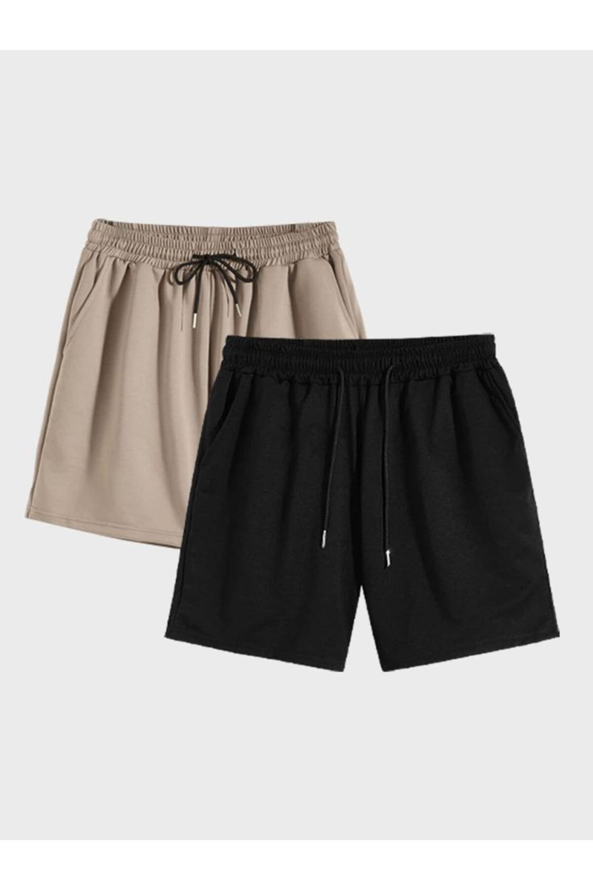 UYN SPORT 2li Siyah-Camel Pamuk Polyester Rahat Kesim Kısa Şort