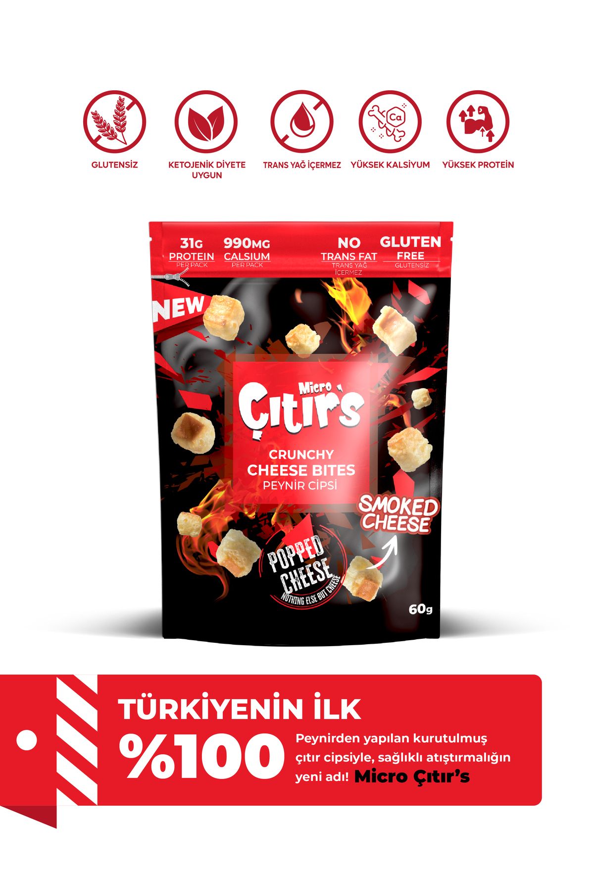 Micro Çıtır's Kurutulmuş Peynir Cipsi %100 İsli Peyniri 60 gr