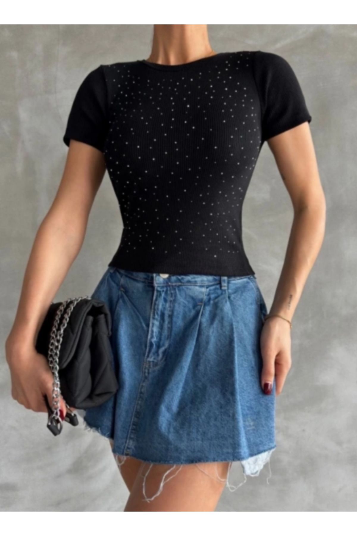 MODA Taş baskılı kaş korse bluz