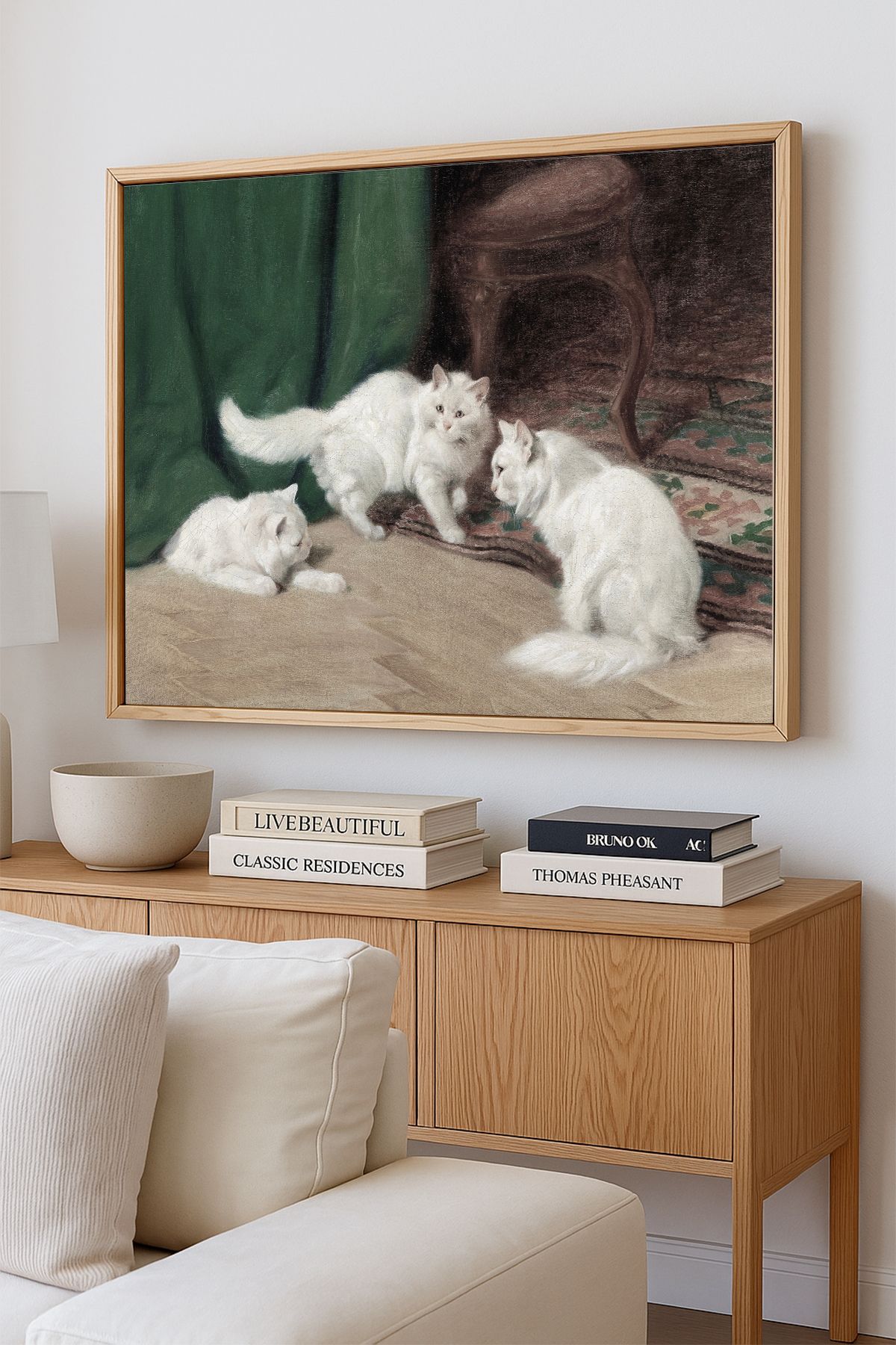 AKSU SANAT Kediler, Vintage ÇERÇEVELİ Kanvas Tablo, ÇİFT ÇERÇEVELİ Tablo 1KTBL171