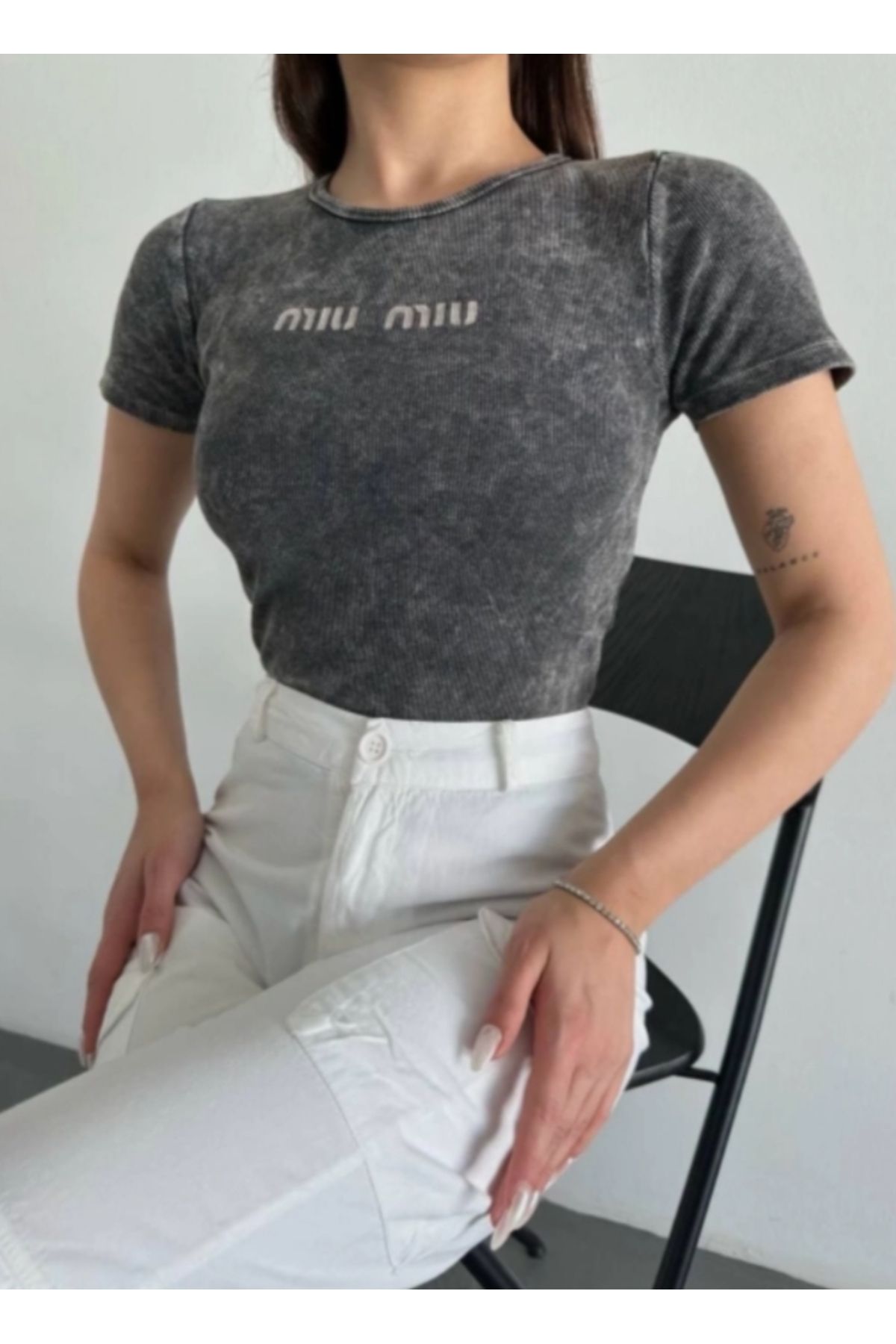 MODA Baskılı aşıt yıkamalı bluz