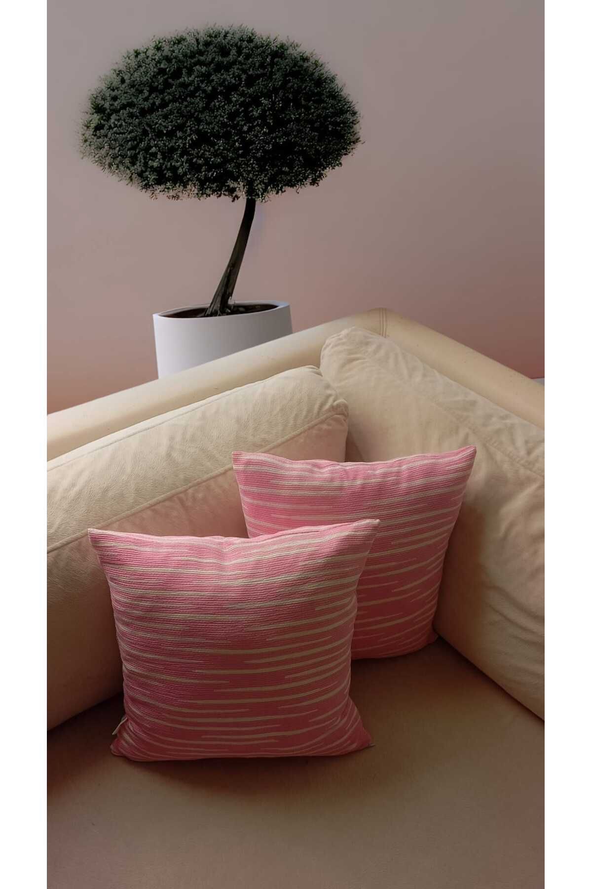 MPY GLOBAL 2 li Kırlent Kılıfı,Pembe Beyaz Modern Çizgili Dekoratif Kırlent Kılıfı 40x40 cm