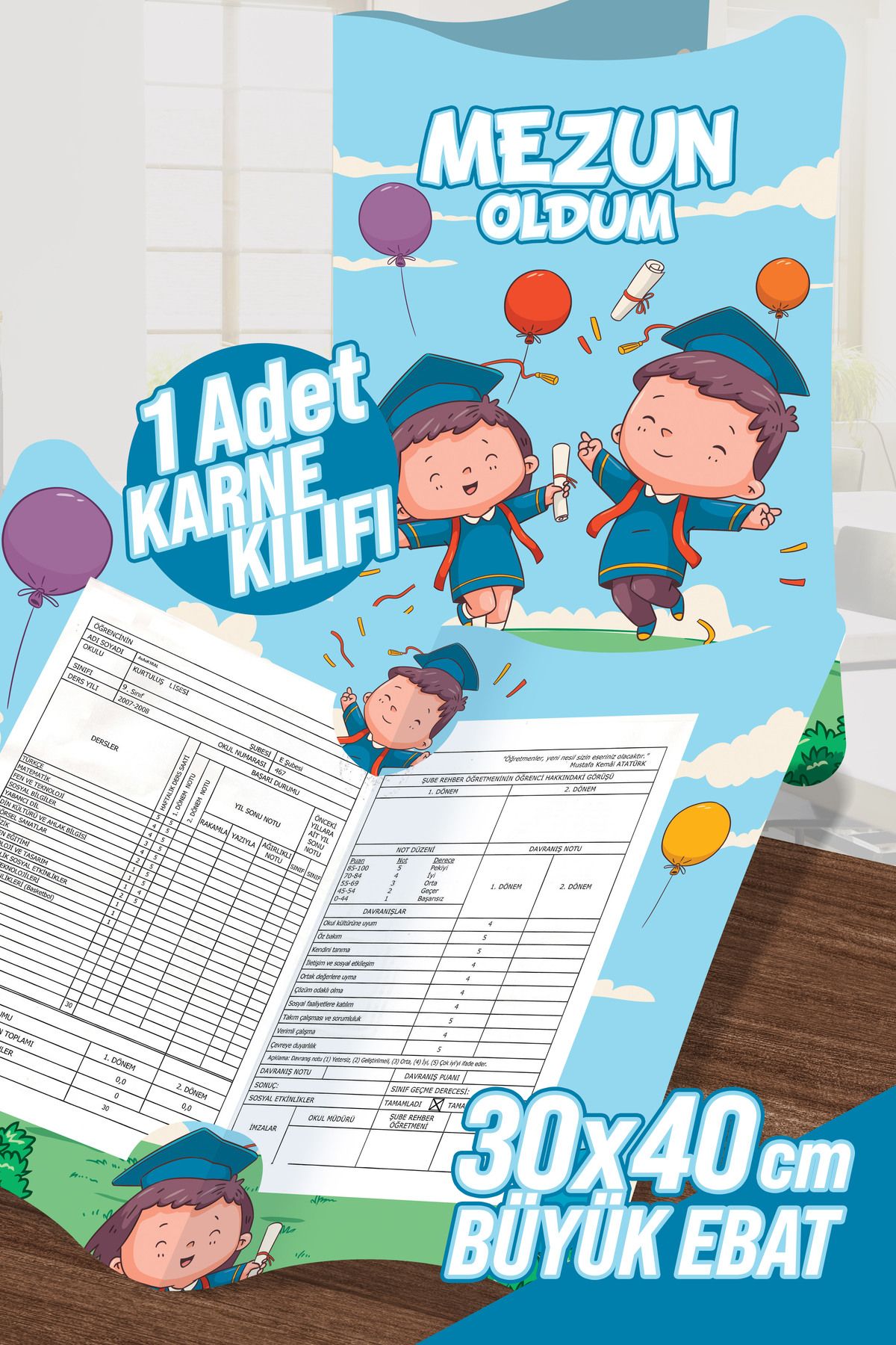 colortouch Mezun Çocuklar2 A4 Karne Kabı Kılıfı 1 Adet Büyük Ebat 30x40 Cm Ilkokul Karne Kılıfı Karne Süsleme