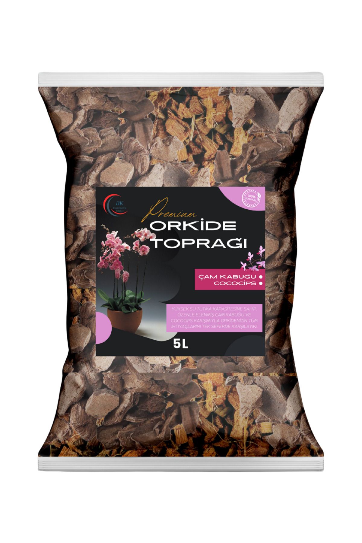 BK Commerce Orkide Toprağı 5 Lt - İthal Çam Kabuğu & CocoCips Karışımı, Yüksek Nem Tutucu