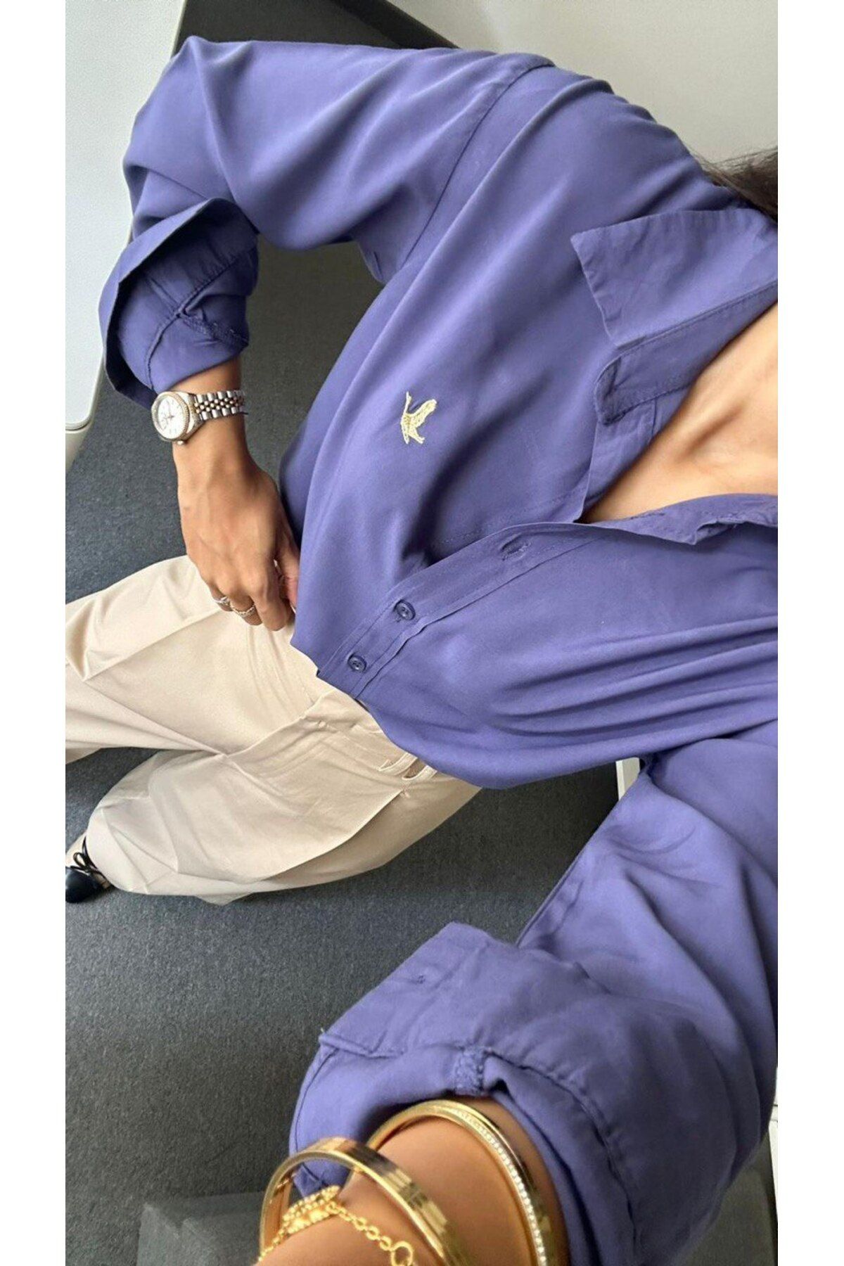 codudem MARKA MODEL YUMUŞAK TNSEL KUMAŞ MOR GÖMLEK