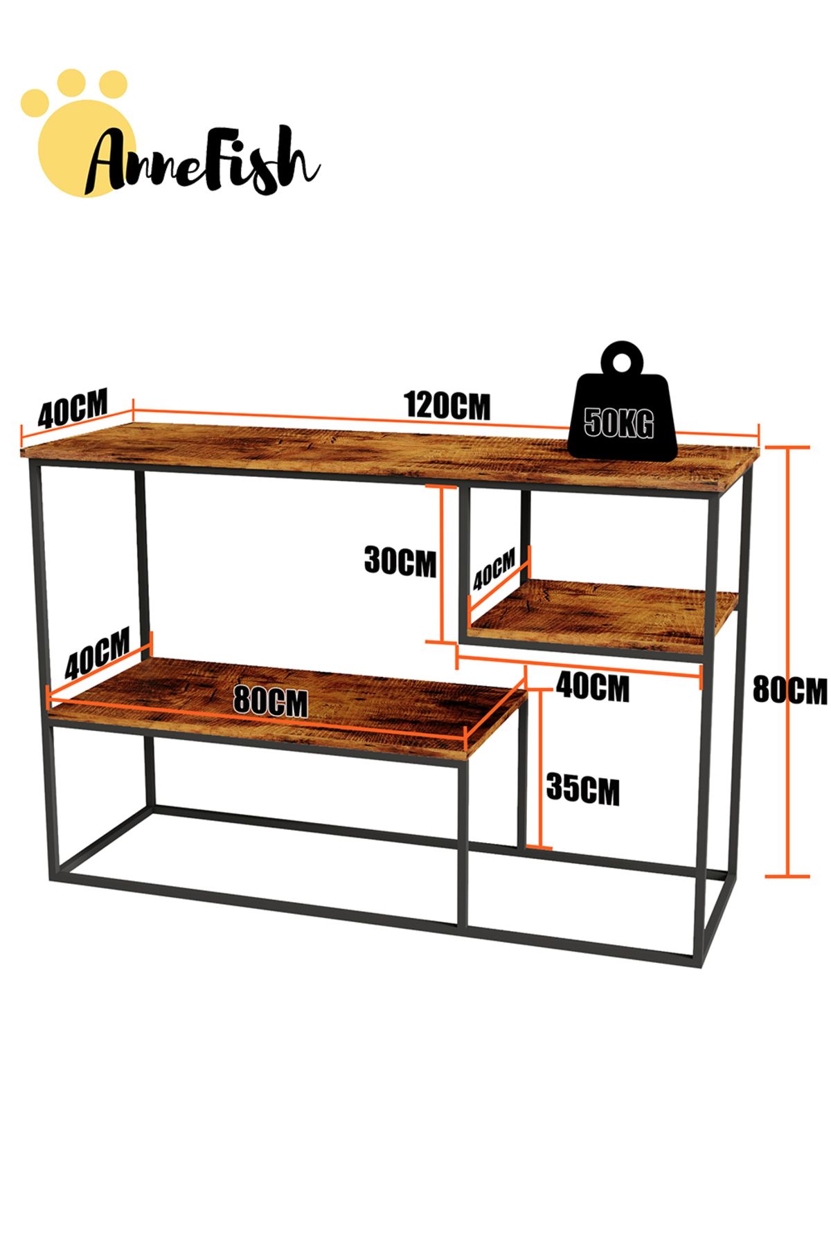 AnneFish-3Tier Console Table Sofa Table with Storage Shelf and Entryway Table Couch Hallway Entrance Living 6
