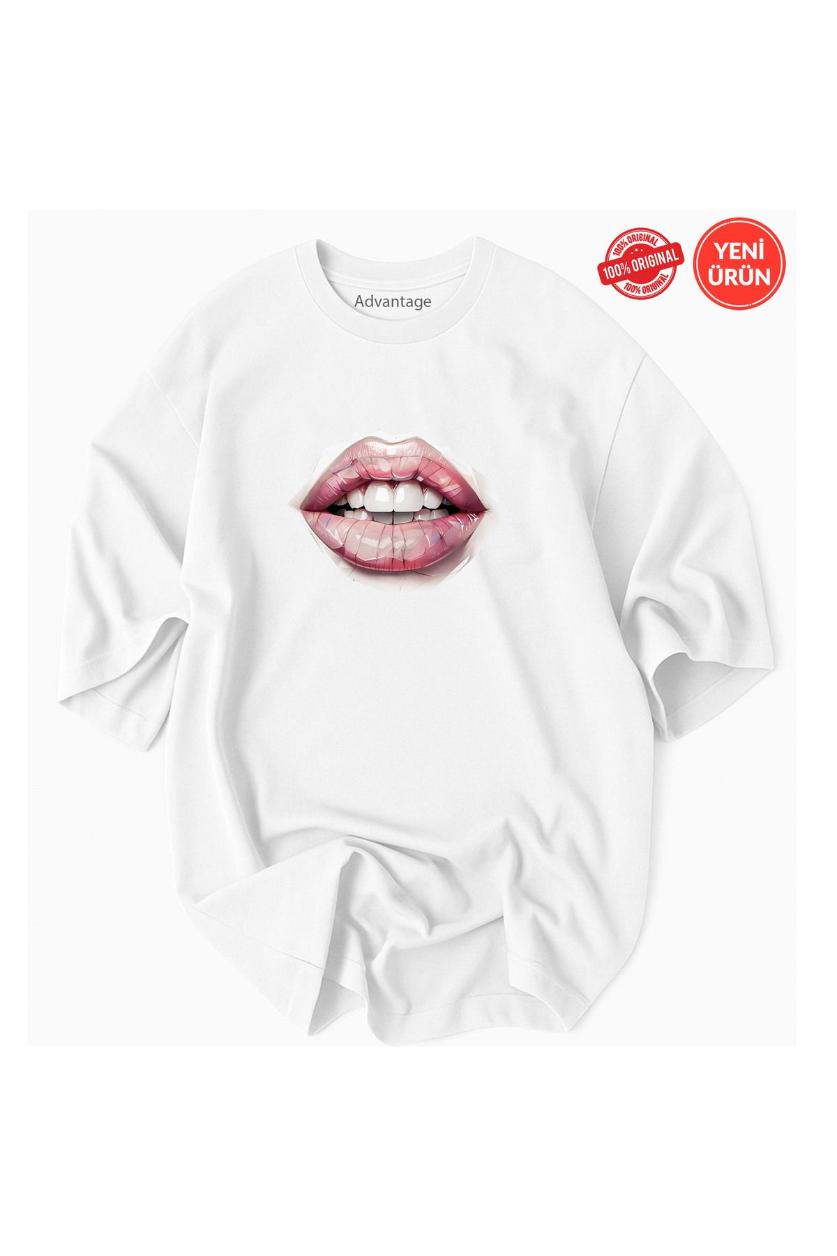 Advantage Kadın Dudak Desenli %100 Pamuklu Premium T-Shirt Shk108