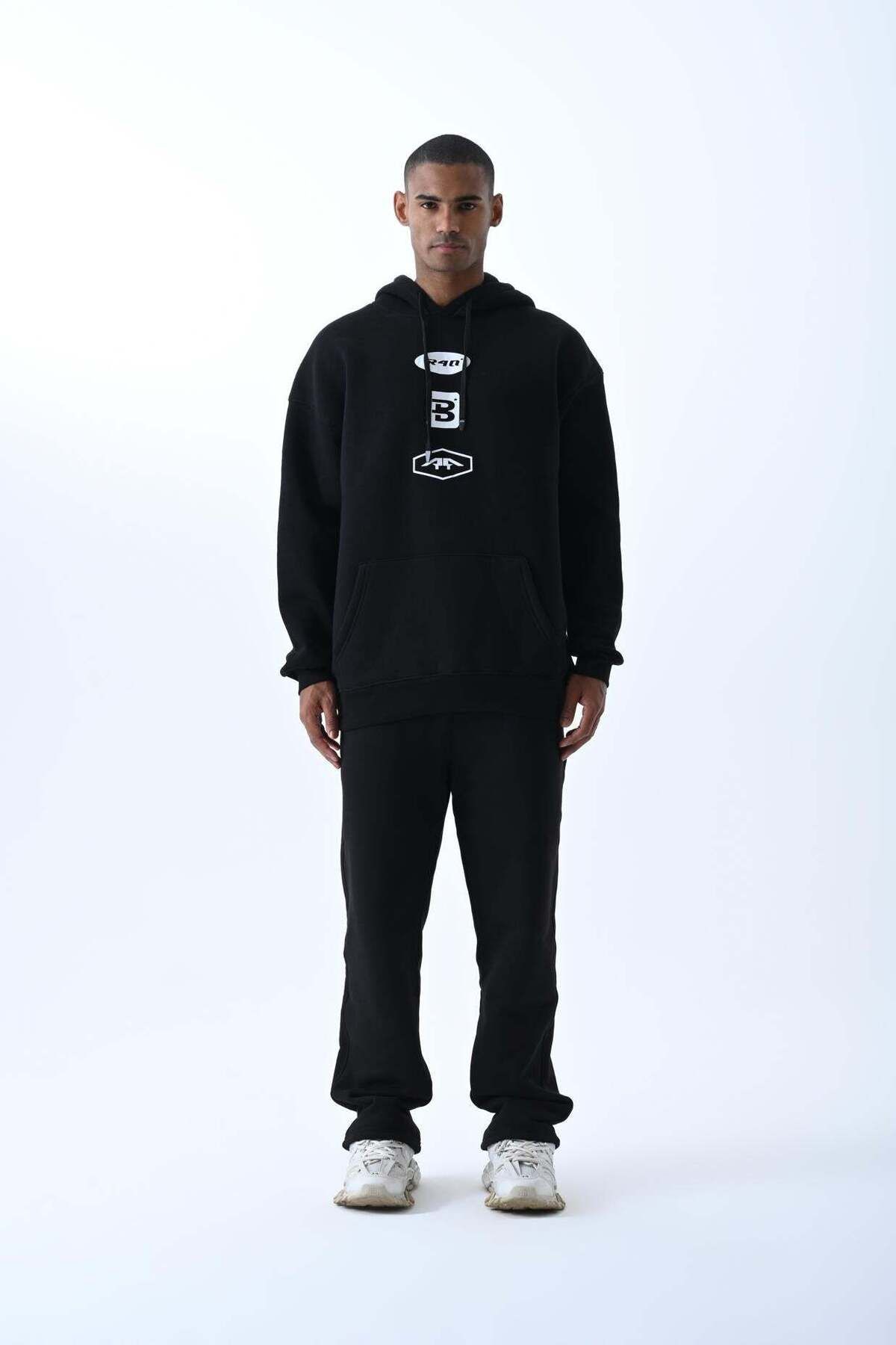 jaceyjace Baskılı Kapüşonlu Oversize Sweatshirt - Siyah